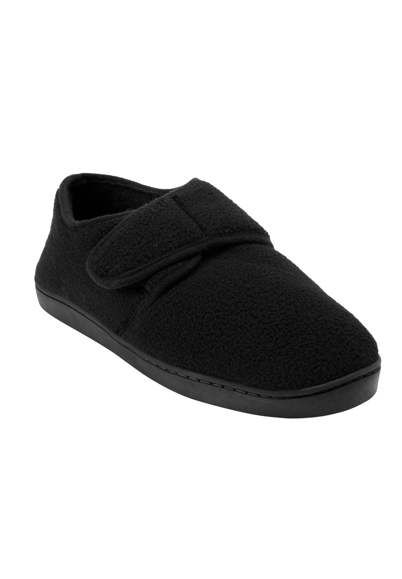 Men&s Adjustable Fleece Slippers by KingSize in Black (Size 12 M)