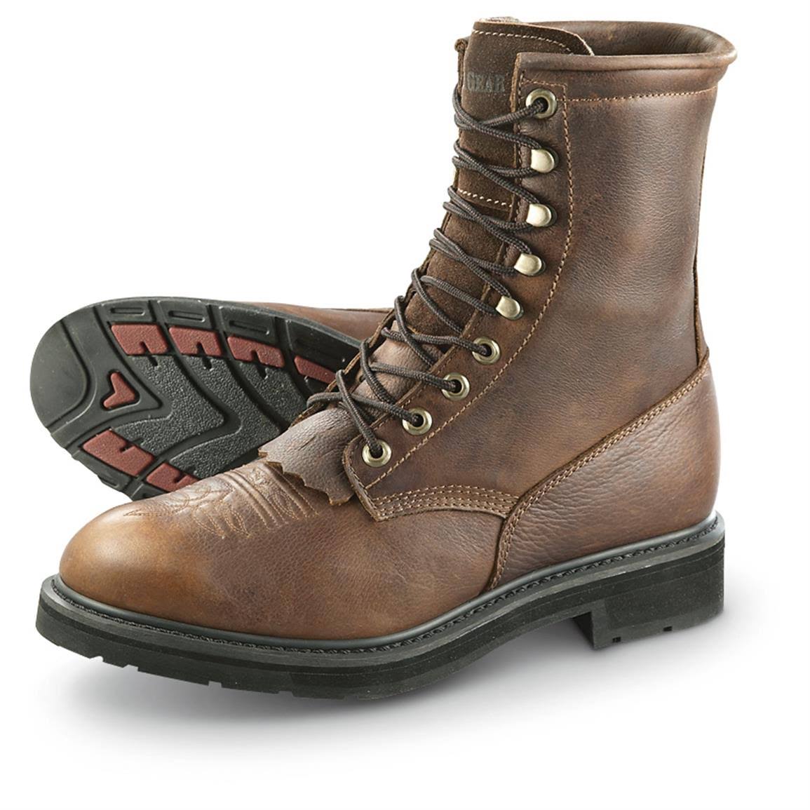 Guide Gear Men&s Waterproof 9 inch Kiltie Leather Work Boots, Size: 8 2e, Brown