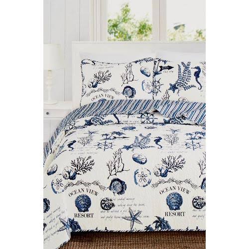 Home Fashions Distributors Catalina Quilt Set Blue, White Full/Queen