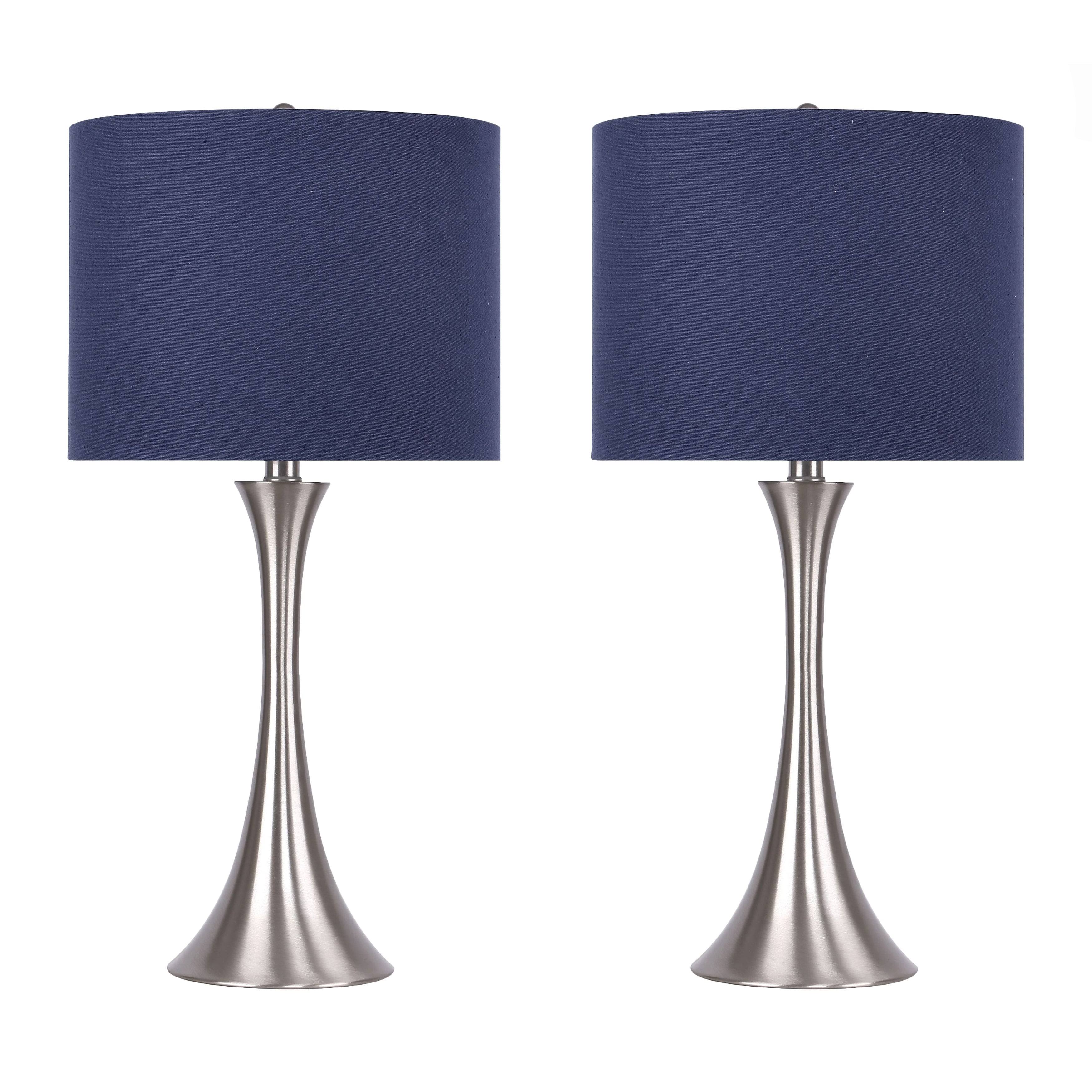 24x22 Brushed Nickel Table Lamp Set w/ Navy Shade (Set of 2)