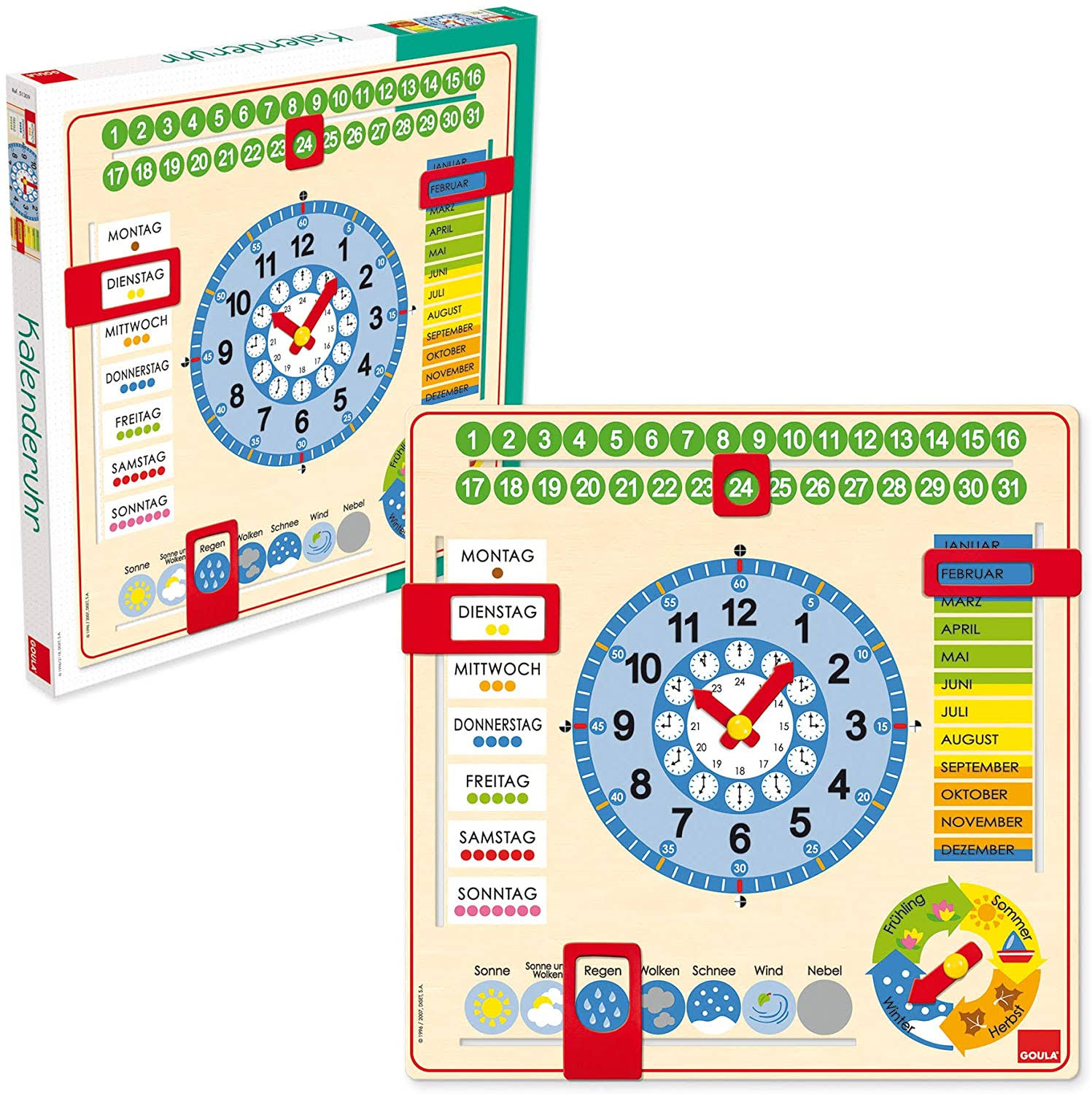 Jumbo Games D51309 - Wooden Calendar Clock, Learning Clock