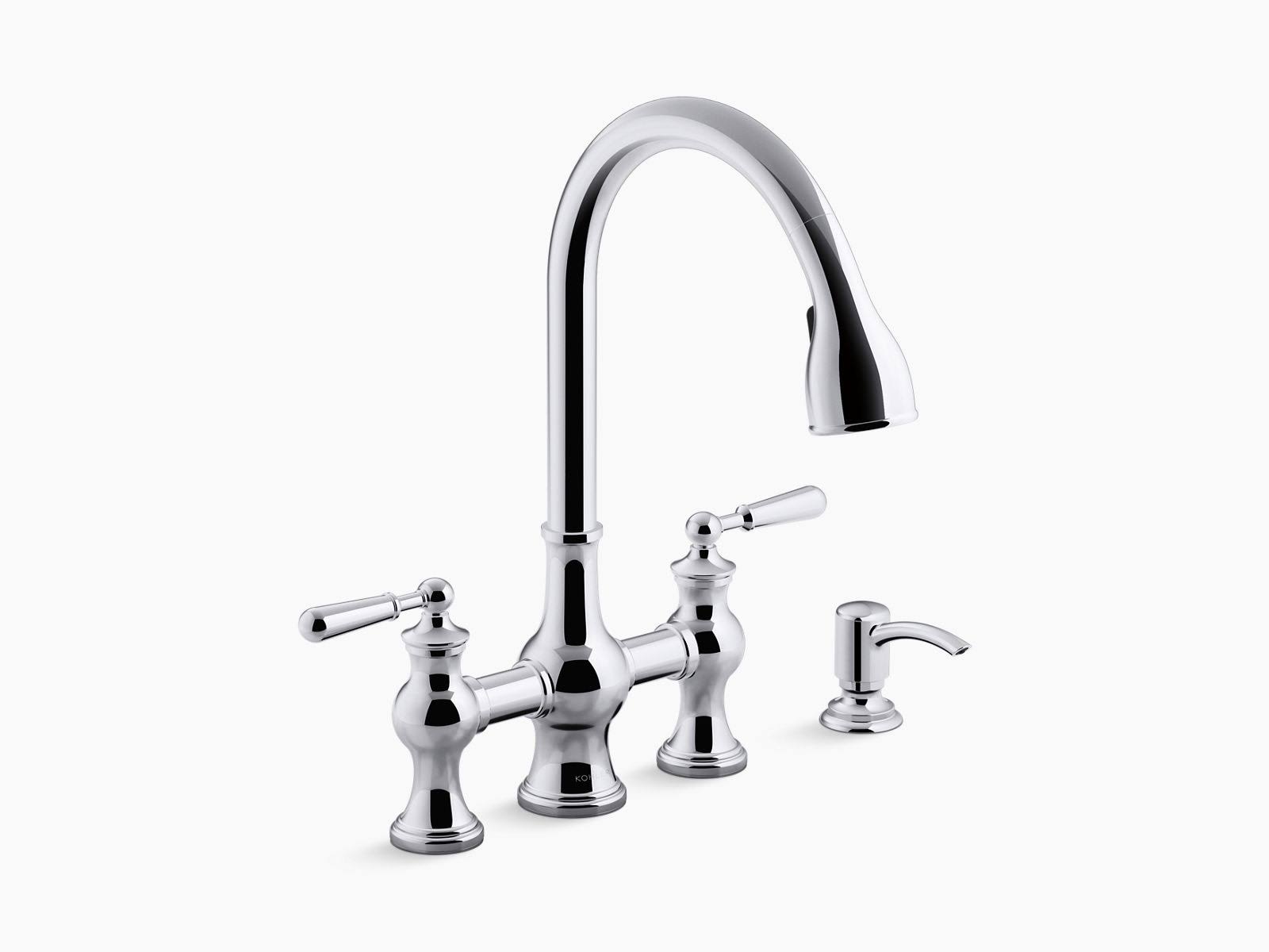 Capilano Pull-Down Bridge Kitchen Faucet with Soap/Lotion Dispenser