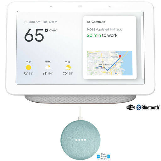 Google Home Hub with Google Assistant (GA00516-US) - Chalk with Google Home Mini