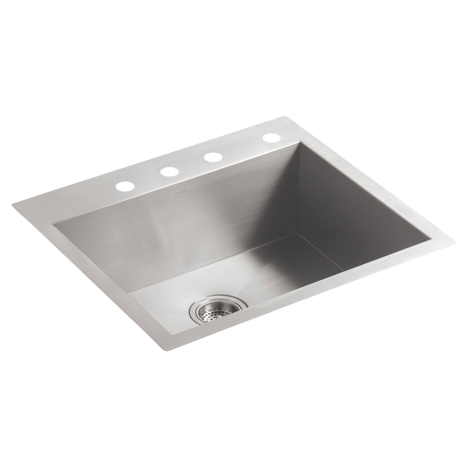 Kohler K-3822-4-NA Vault 25x22 x 22x22 x 9-5/16x22 Top/Under-Mount Single-Bowl Kitchen Sink with 4 Faucet Holes Stainless Steel