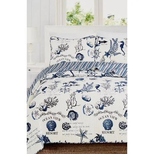 Home Fashions Distributors Catalina Quilt Set Blue, White Twin