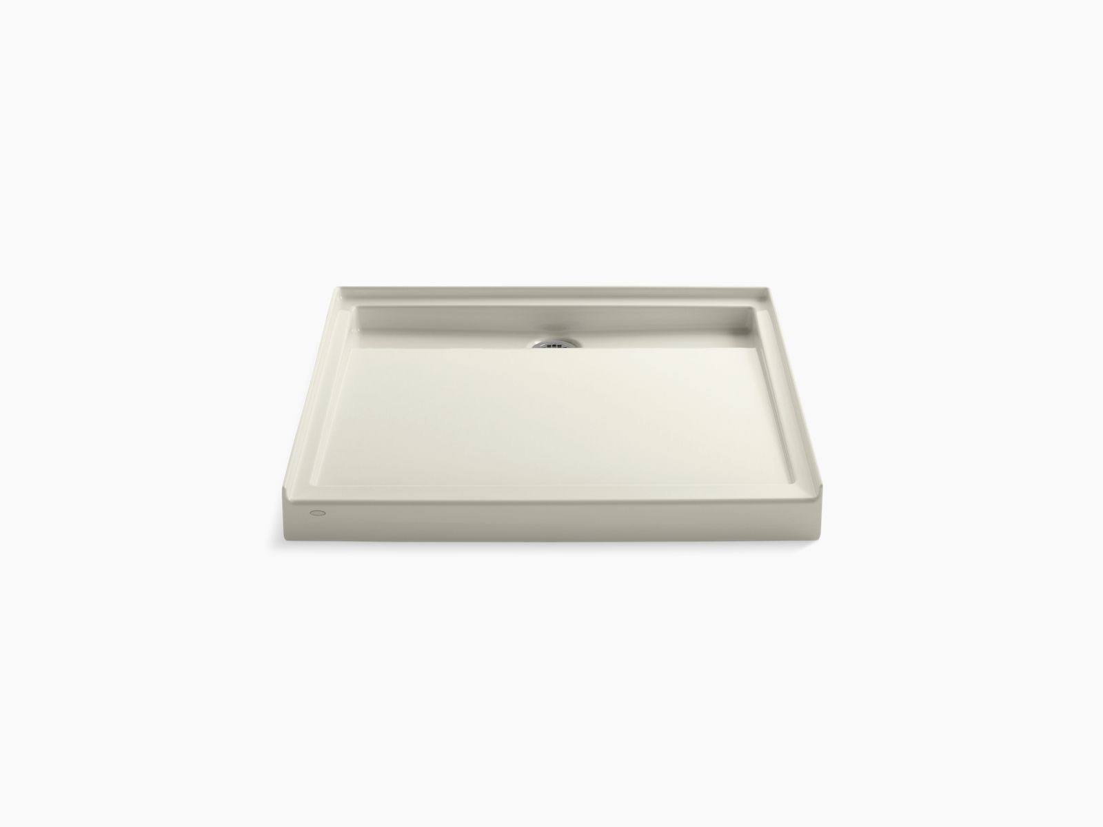 KOHLER K-9997-96 Groove 42 In. x 42 In. Single Threshold Rear Center Drain Shower Base, Biscuit