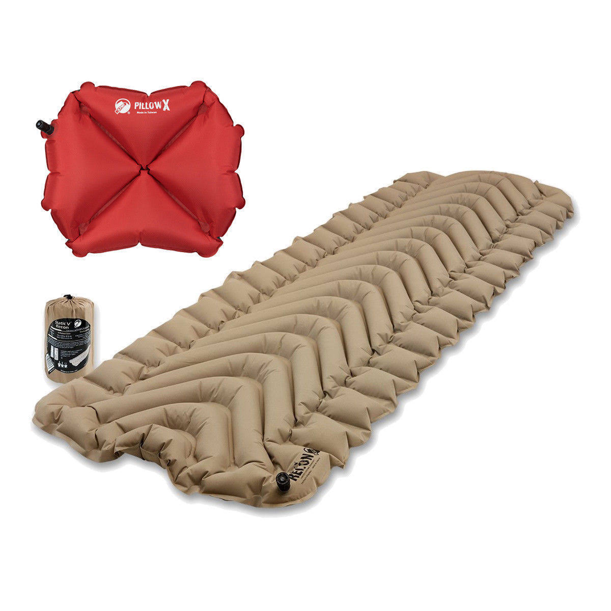 Klymit Static V Recon Sleeping Pad Travel Mat w/ Pillow x Red