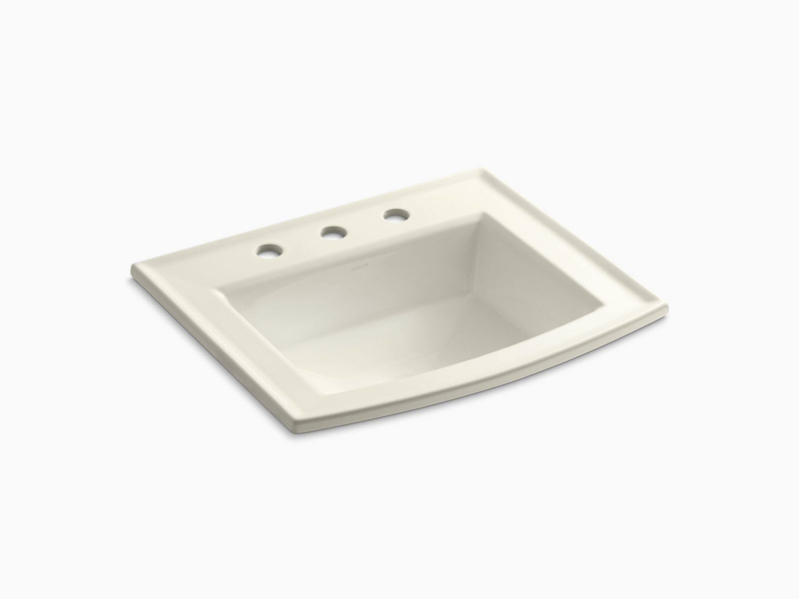 KOHLER K-2356-8-96 Archer Drop-In Bathroom Sink with 8 In. Widespread Faucet Holes, Biscuit