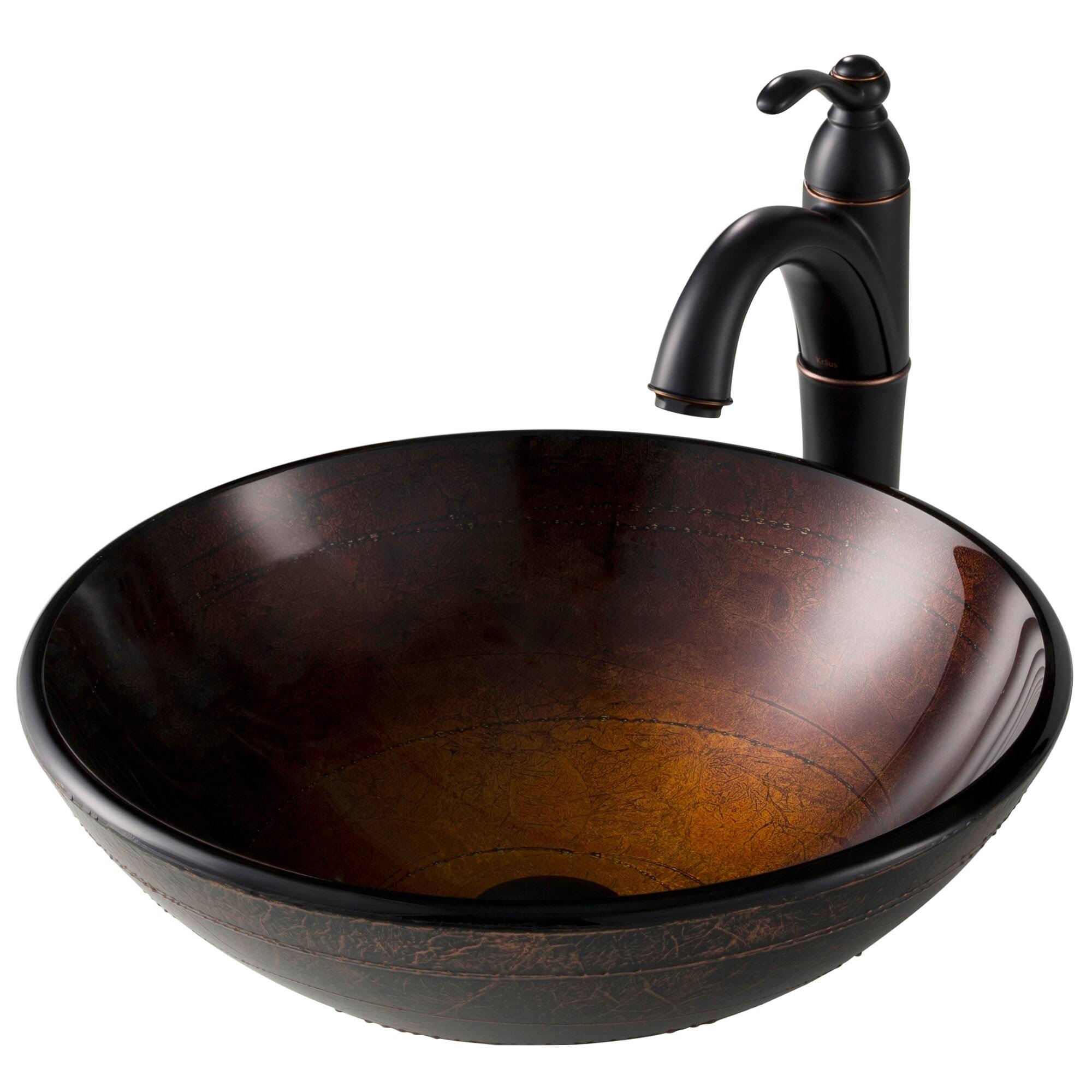 Kraus C-GV-580-12mm-1005ORB Copper Illusion Glass Vessel Sink and Riviera Faucet - Oil Rubbed Bronze