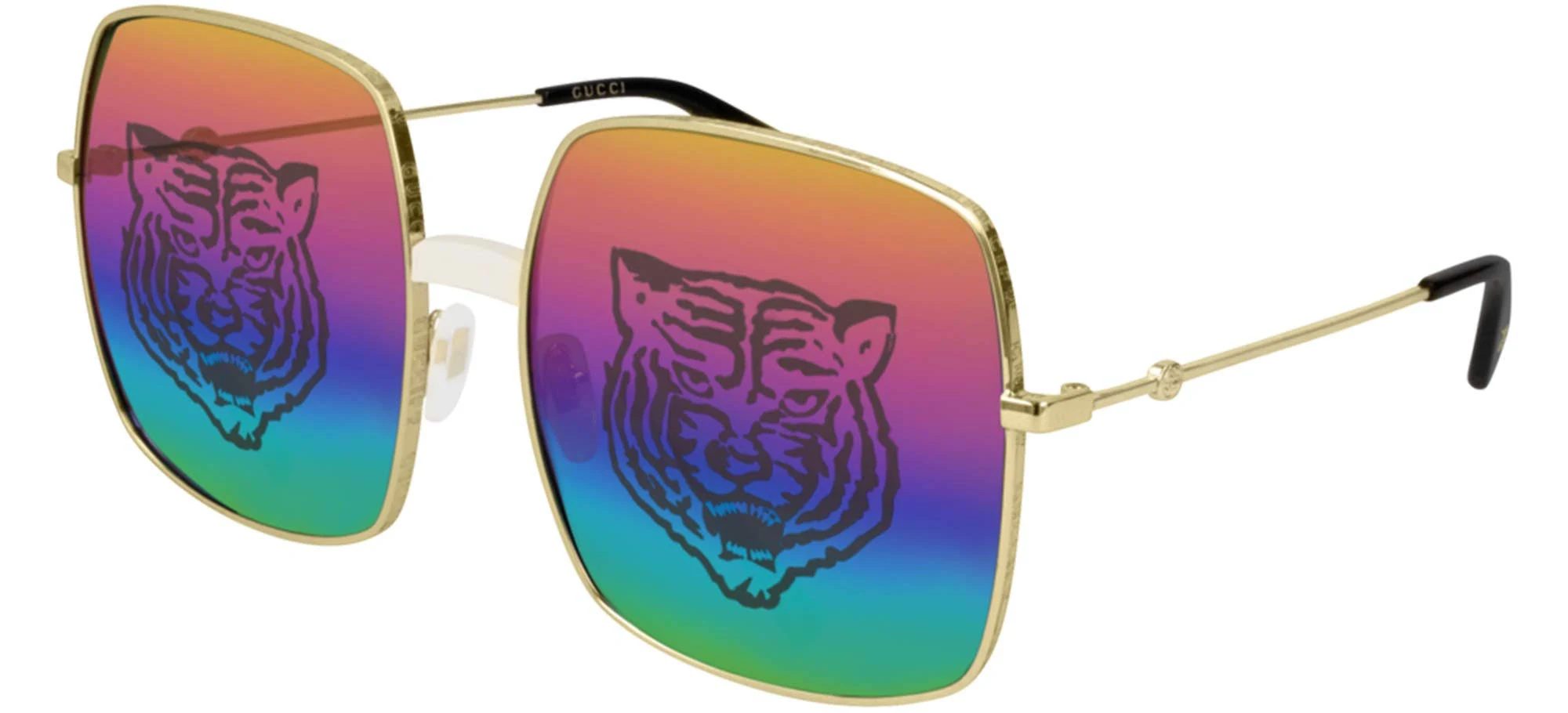 Gucci Gold Metal Rectangular Sunglasses