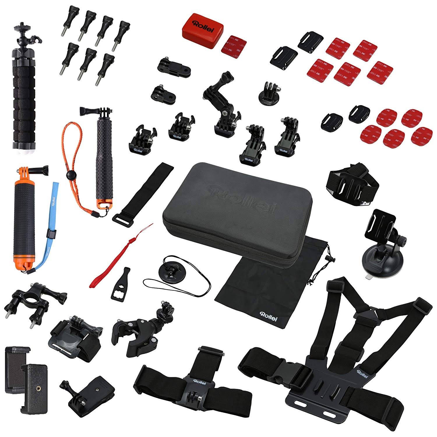 Rollei Actioncam Mount Set Sport XL - 47-pieces Accessory Kit, Incl. Headstrap and Chest Mount for Rollei and GoPro Actioncams