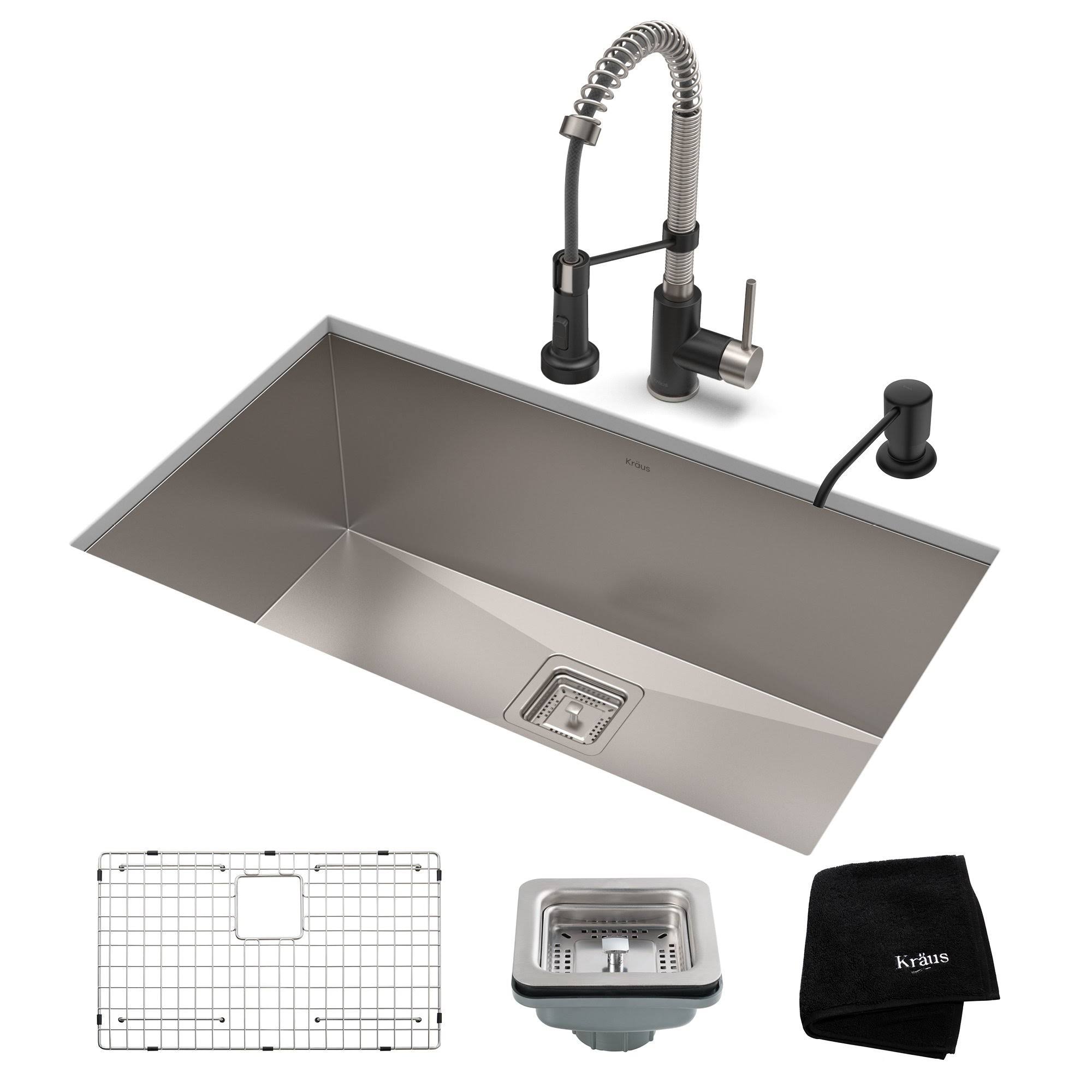 Kraus Pax 32x22 Undermount Kitchen Sink + Faucet Combo - Stainless Steel/Matte Black