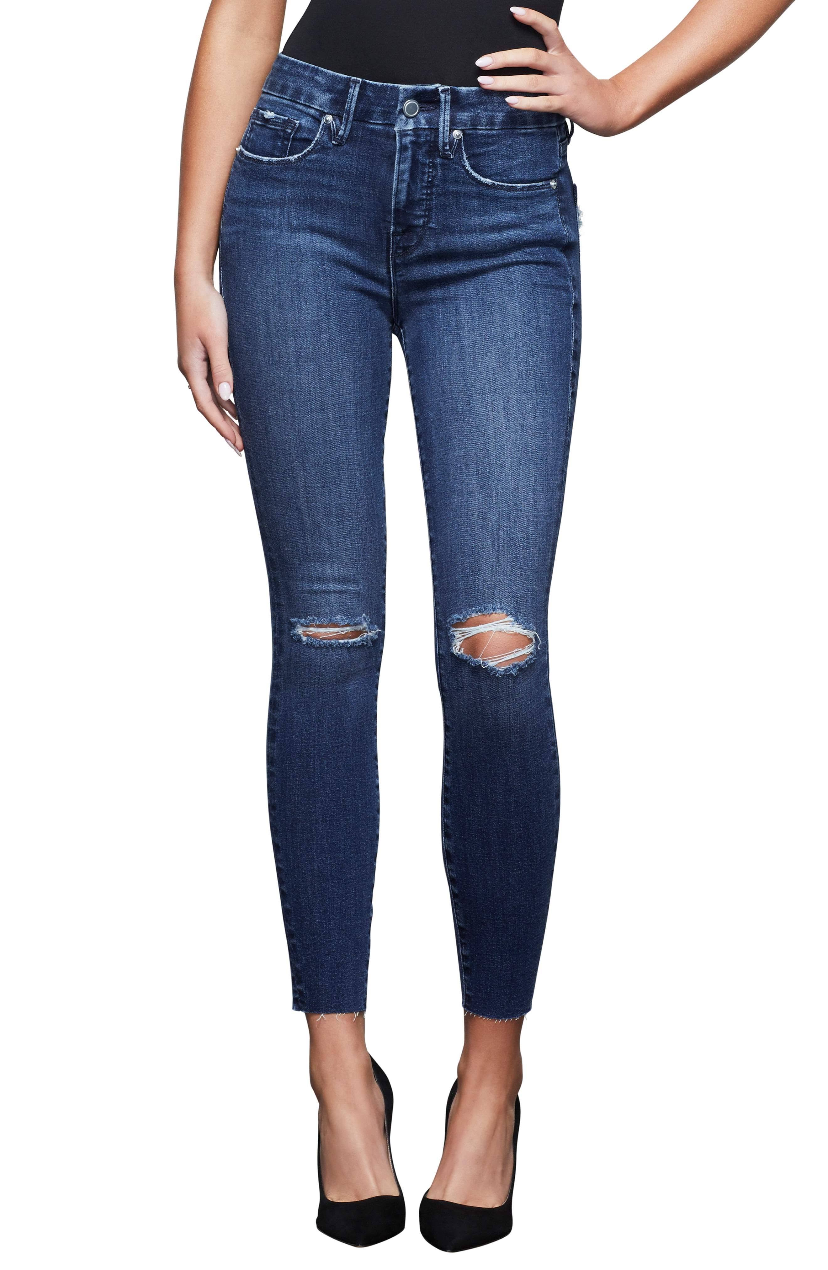 Good American Good Legs Crop Jeans with Raw Edge Blue432 10
