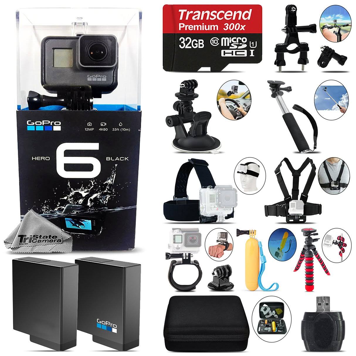 GoPro Hero 6 Black 4K Ultra HD Camera + Extra Battery u0026 Much More! - 32GB Kit GOPHERO6BKKE7