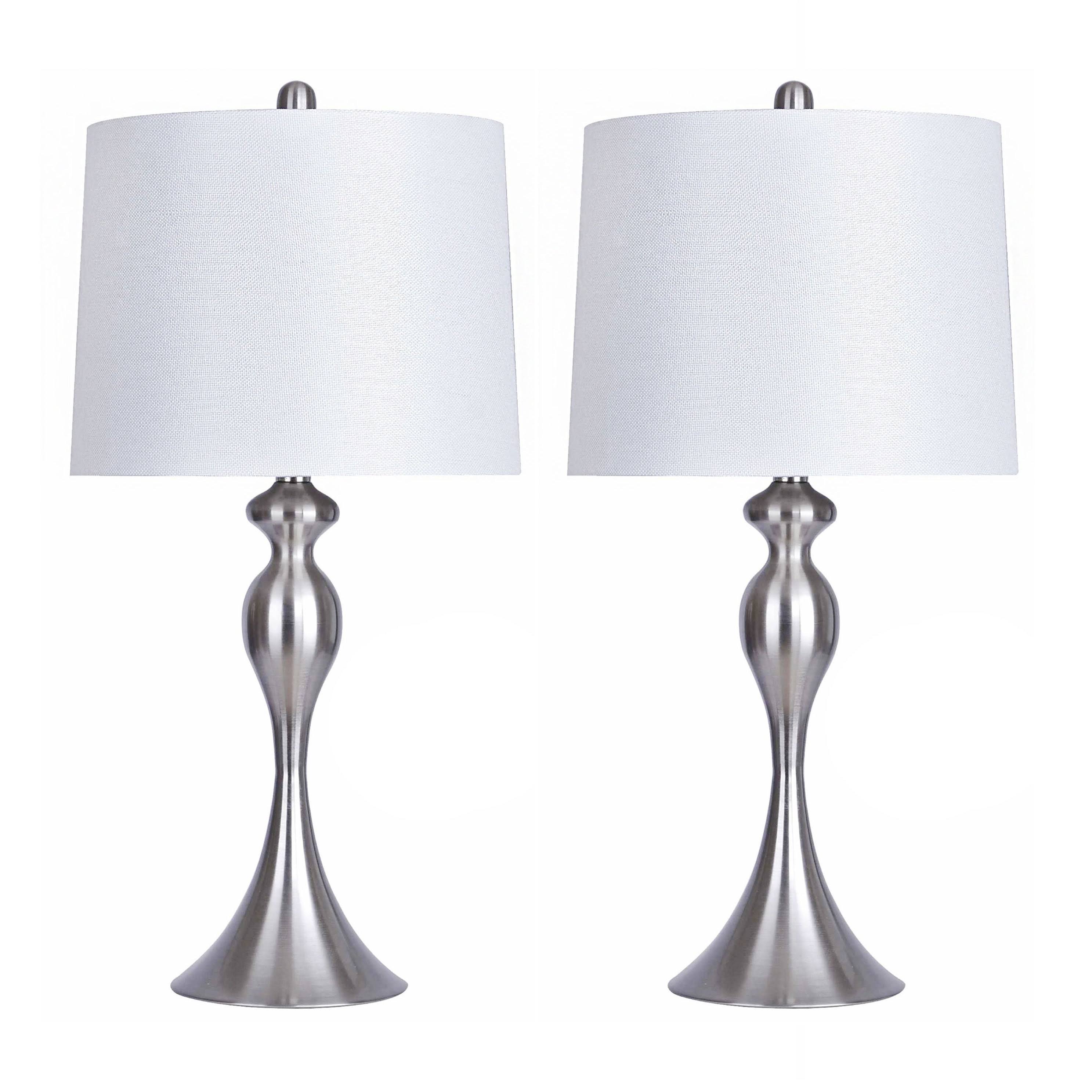 Grandview Gallery 26.5” Brushed Nickel Table Lamps with White Shade, Set of 2