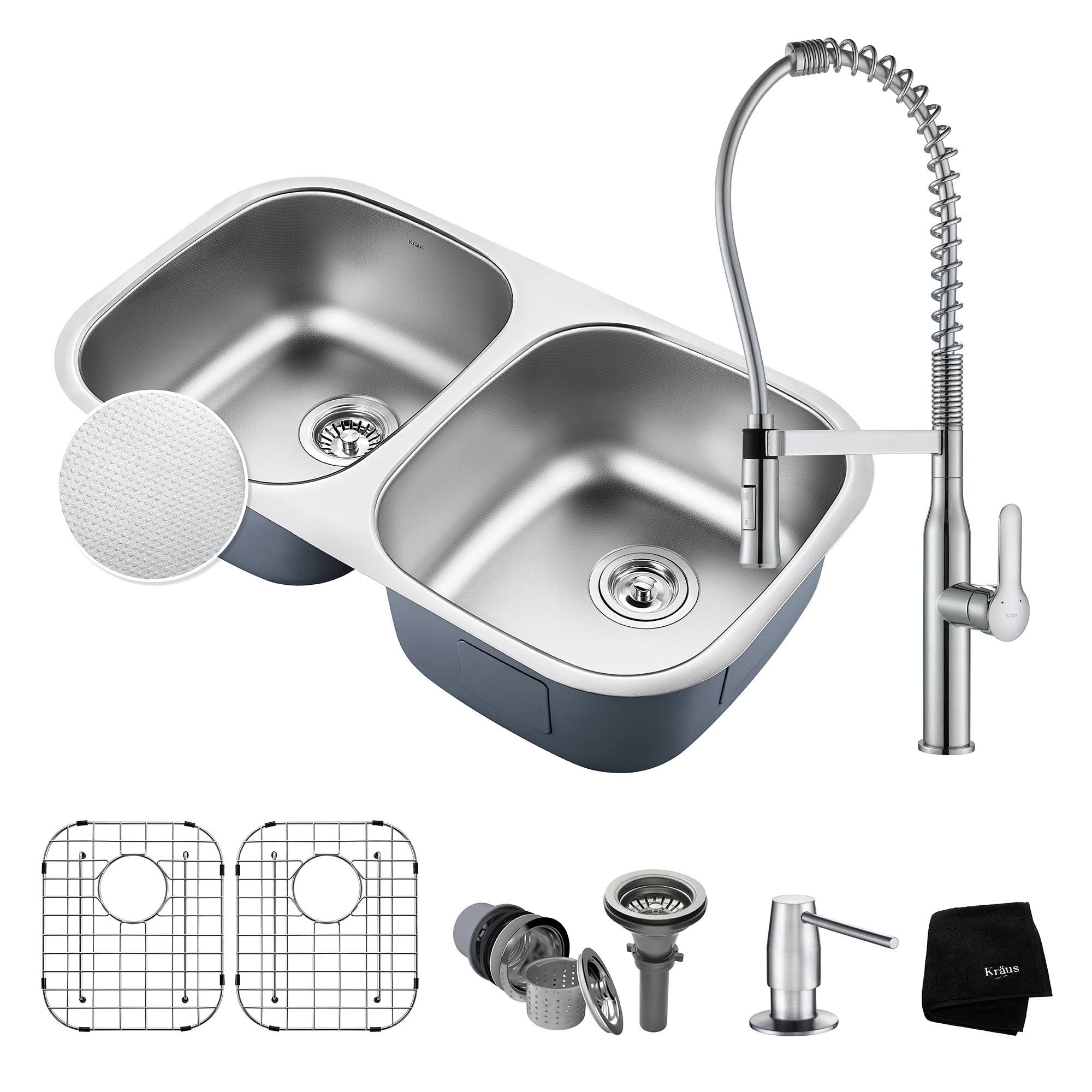 Kraus KBU22E-1650-42CH 32 in. Combo with Outlast MicroShield Undermount Double Bowl for Kitchen Sink u0026 Nola Chrome