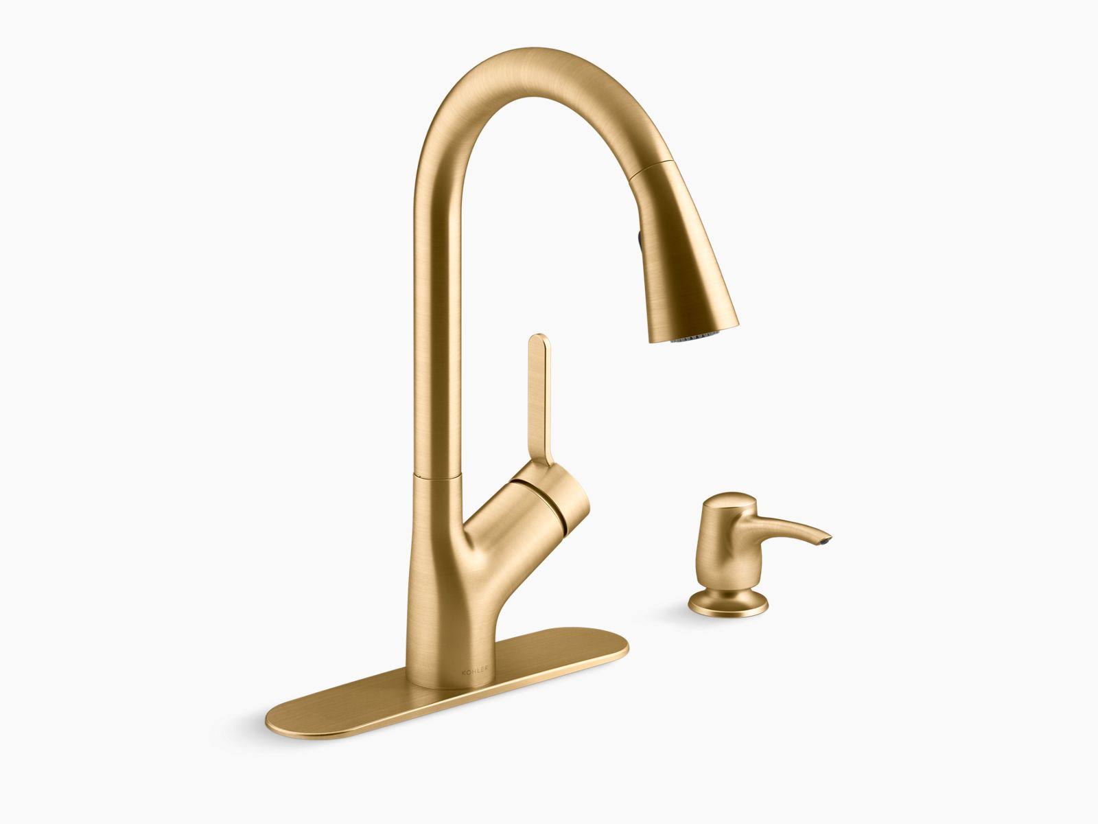 Kohler Setra Single-Handle Pull-Down Sprayer Kitchen Faucet in Vibrant Brushed Moderne Brass