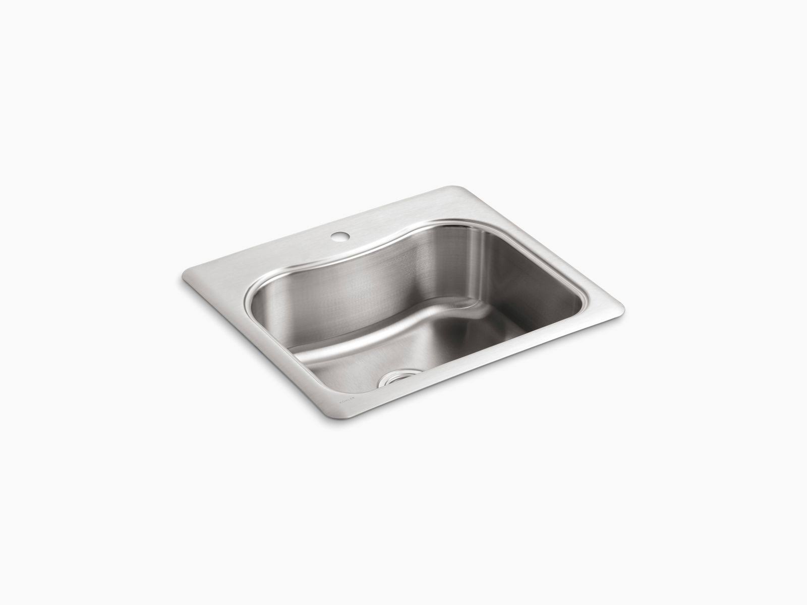 Kohler K-3362-1-NA Stainless Steel Staccato 25x22 Single Basin Top-Mount Kitchen Sink with Single Faucet Hole