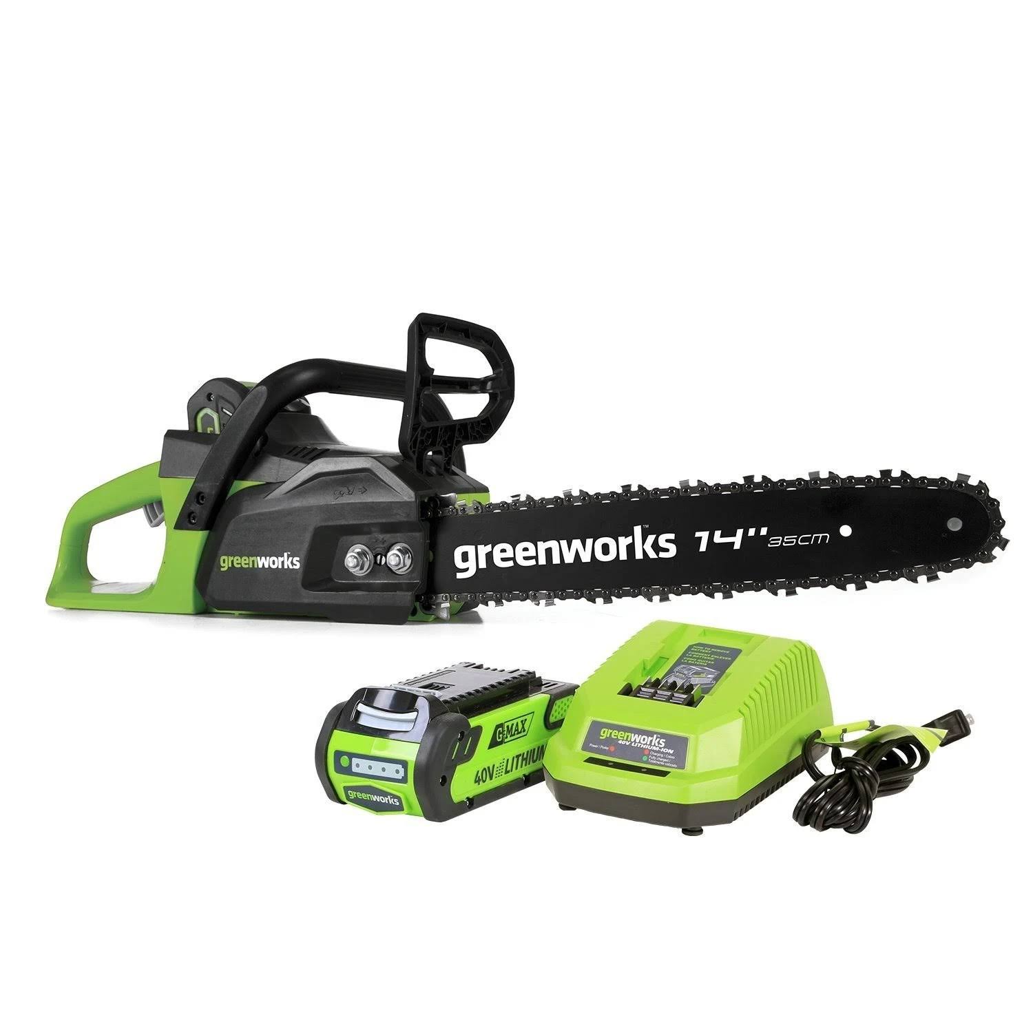 Greenworks CS40L210 G-Max 40V 14-inch Cordless Chainsaw, 2Ah Battery and Charger