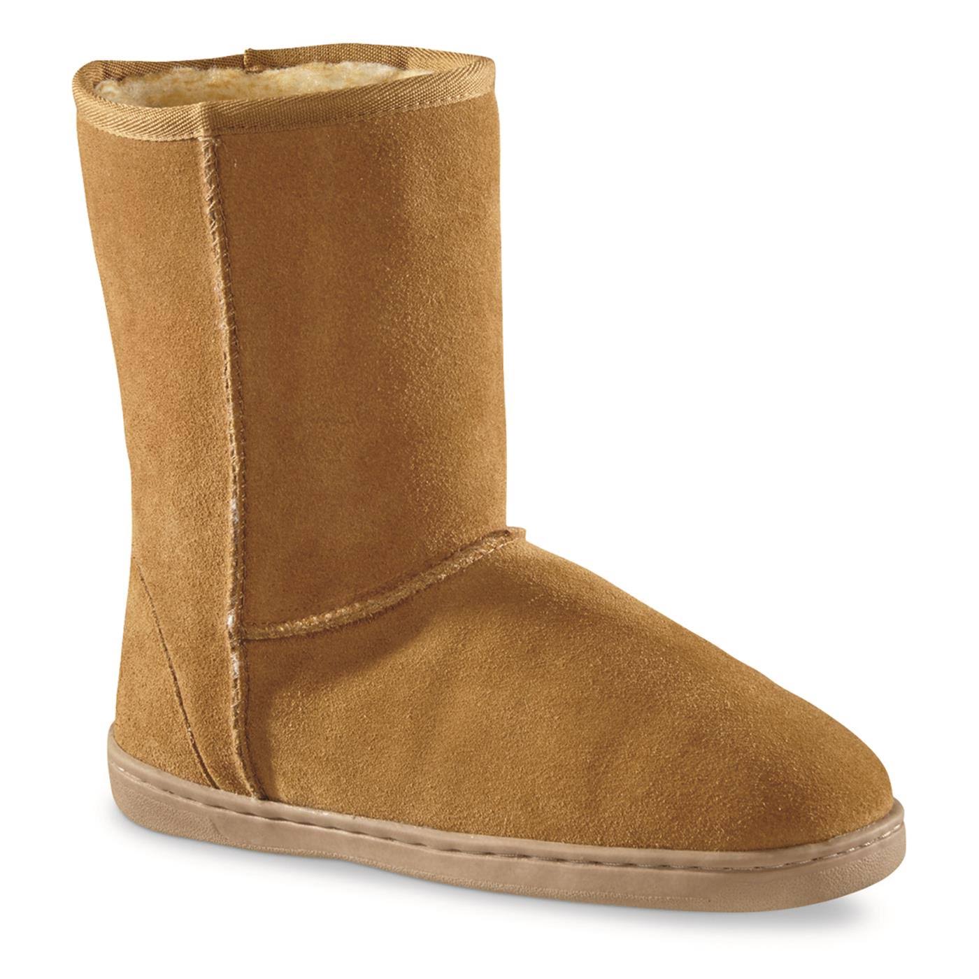 Guide Gear Women&s 10 inch Suede Boot Slippers, 10B, Tan