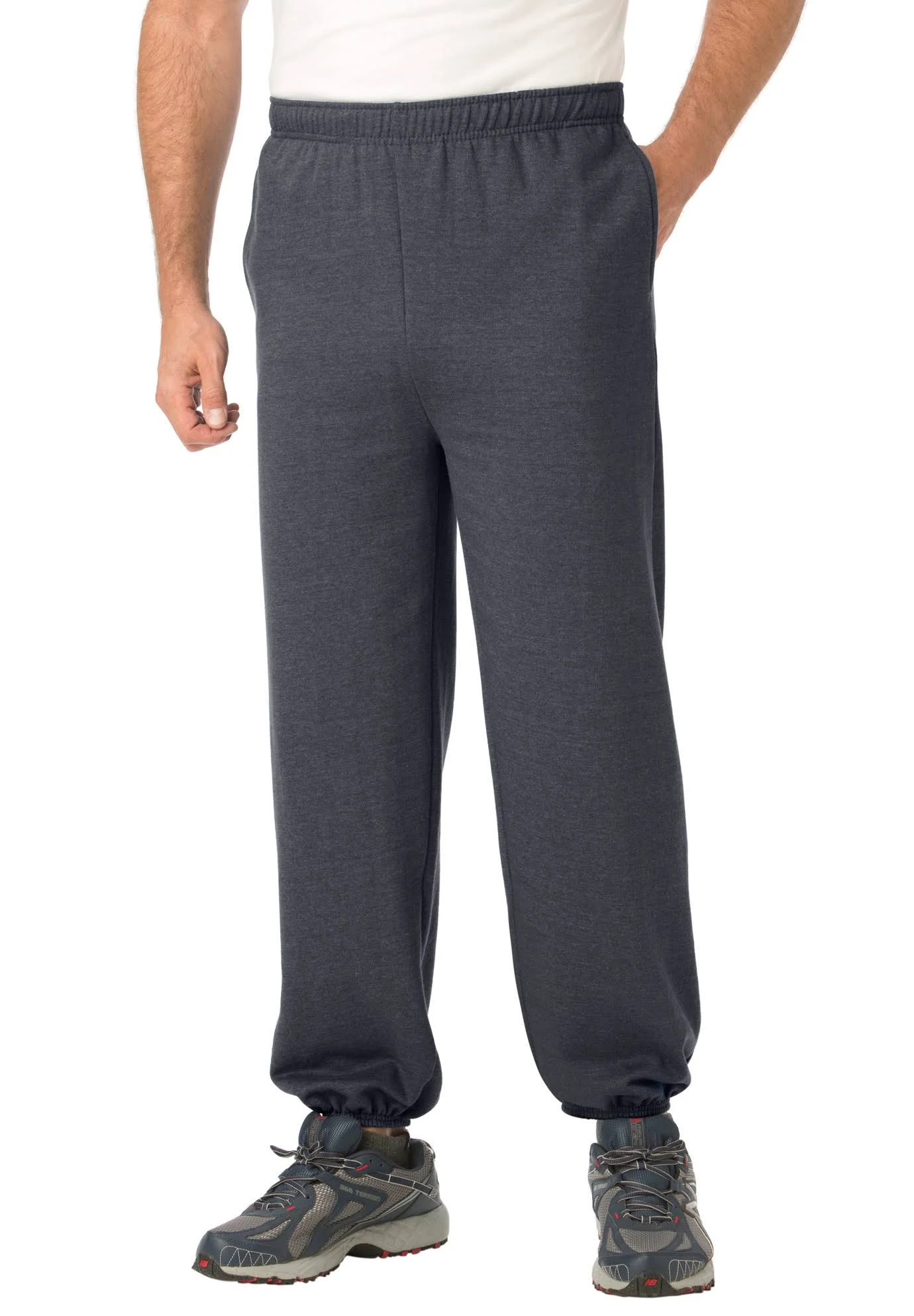 Men&s Big u0026 Tall Fleece Elastic Cuff Sweatpants by KingSize in Heather Charcoal (Size 5XL)