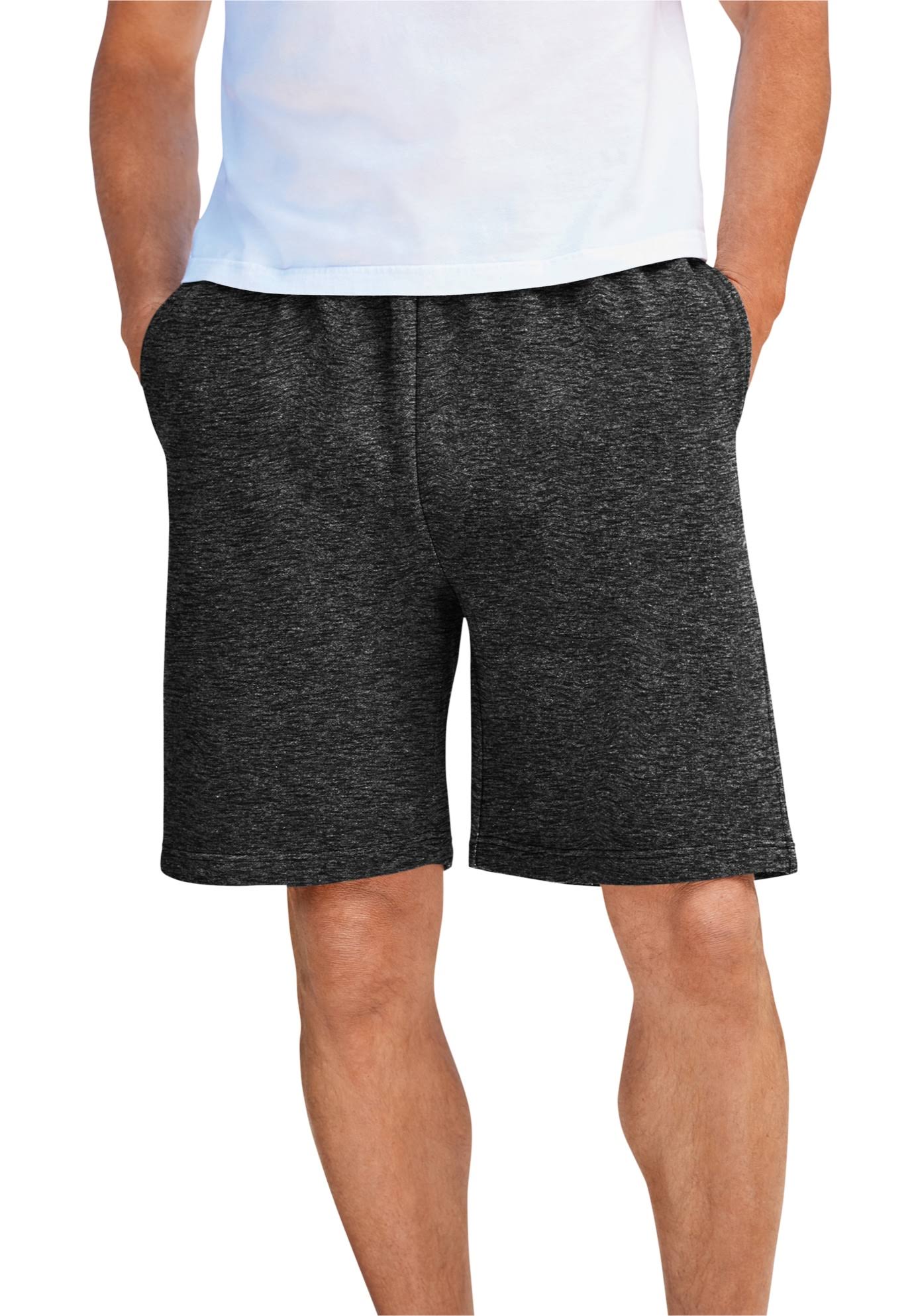 Men&s Big u0026 Tall Comfort Fleece Shorts by KingSize in Black White Heather (Size 7XL)