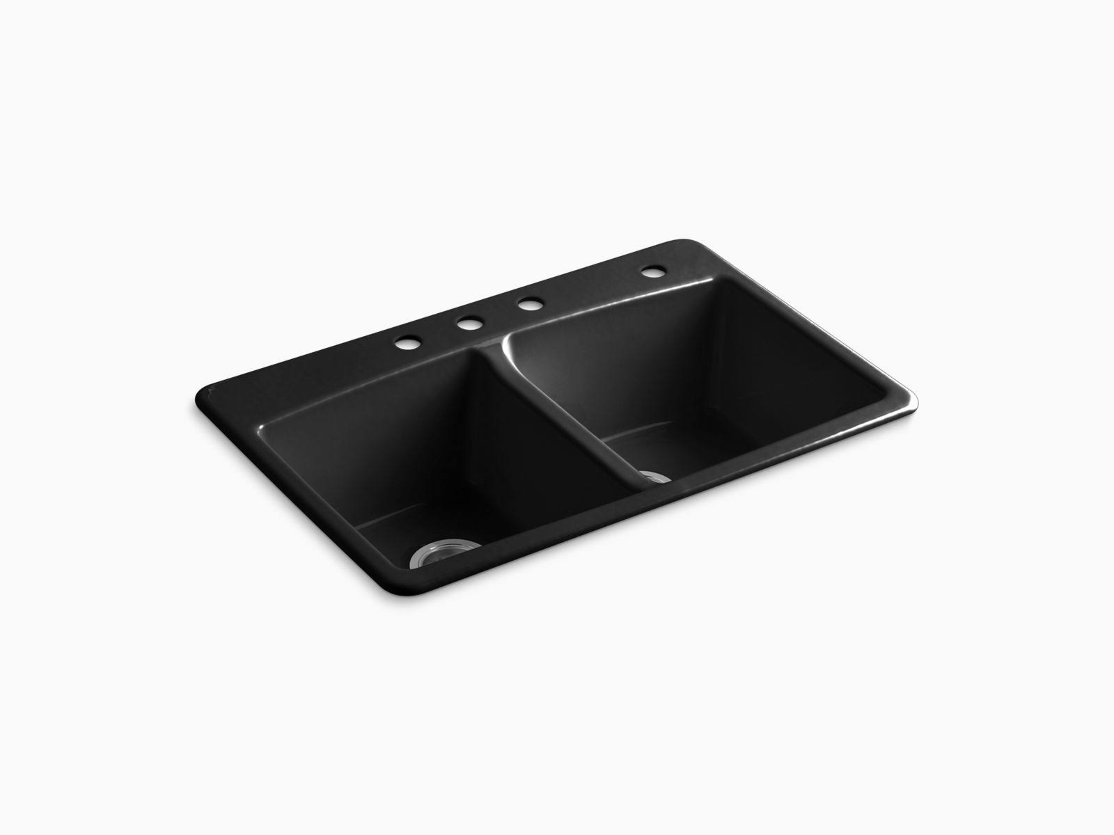 Kohler 5846-4-7 Brookfield 33x22 x 22x22 x 9-5/8x22 Top-Mount double-equal Kitchen Sink - Black Black