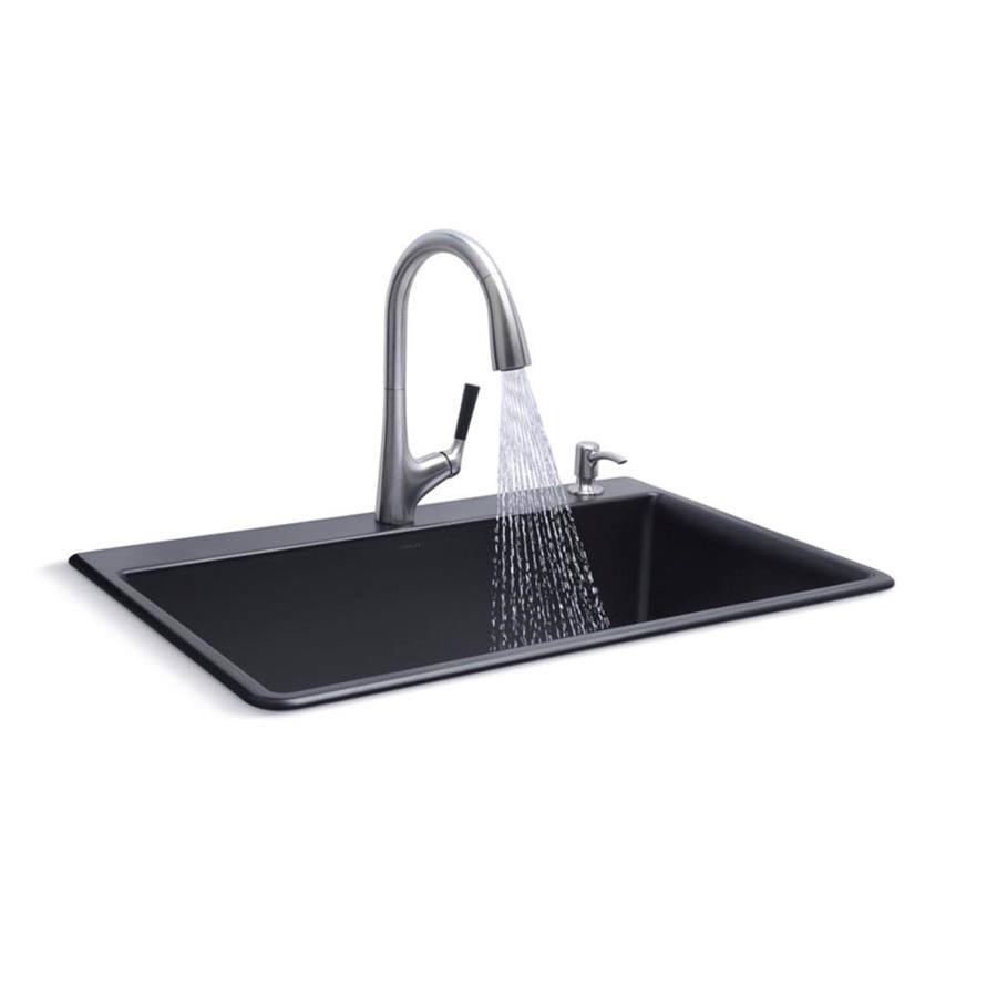 Kohler Neoroc Dual-Mount 22-in x 33-in Matte Black Single Bowl 2-Hole Kitchen Sink All-in-One Kit | R8437-2PC-CM1