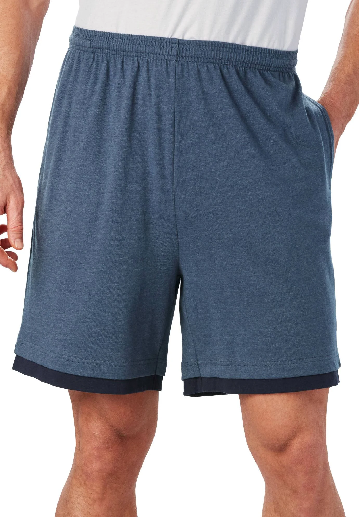 Men&s Big u0026 Tall Hang-down Lightweight Shorts by KingSize in Heather Slate Blue (Size XL)