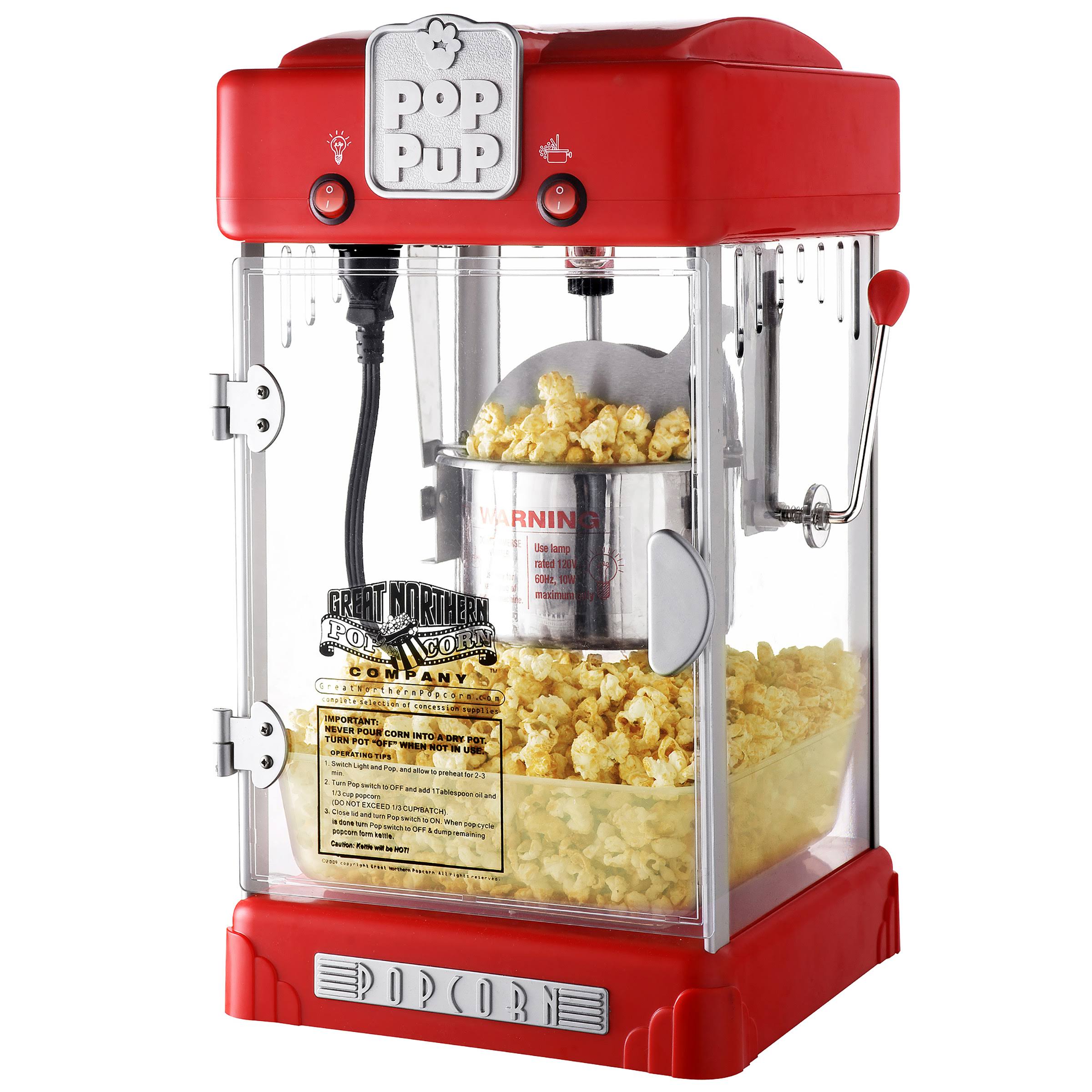 Great Northern Popcorn Machine Pop Pup Retro Style Popcorn Popper, (2.5oz, Red)