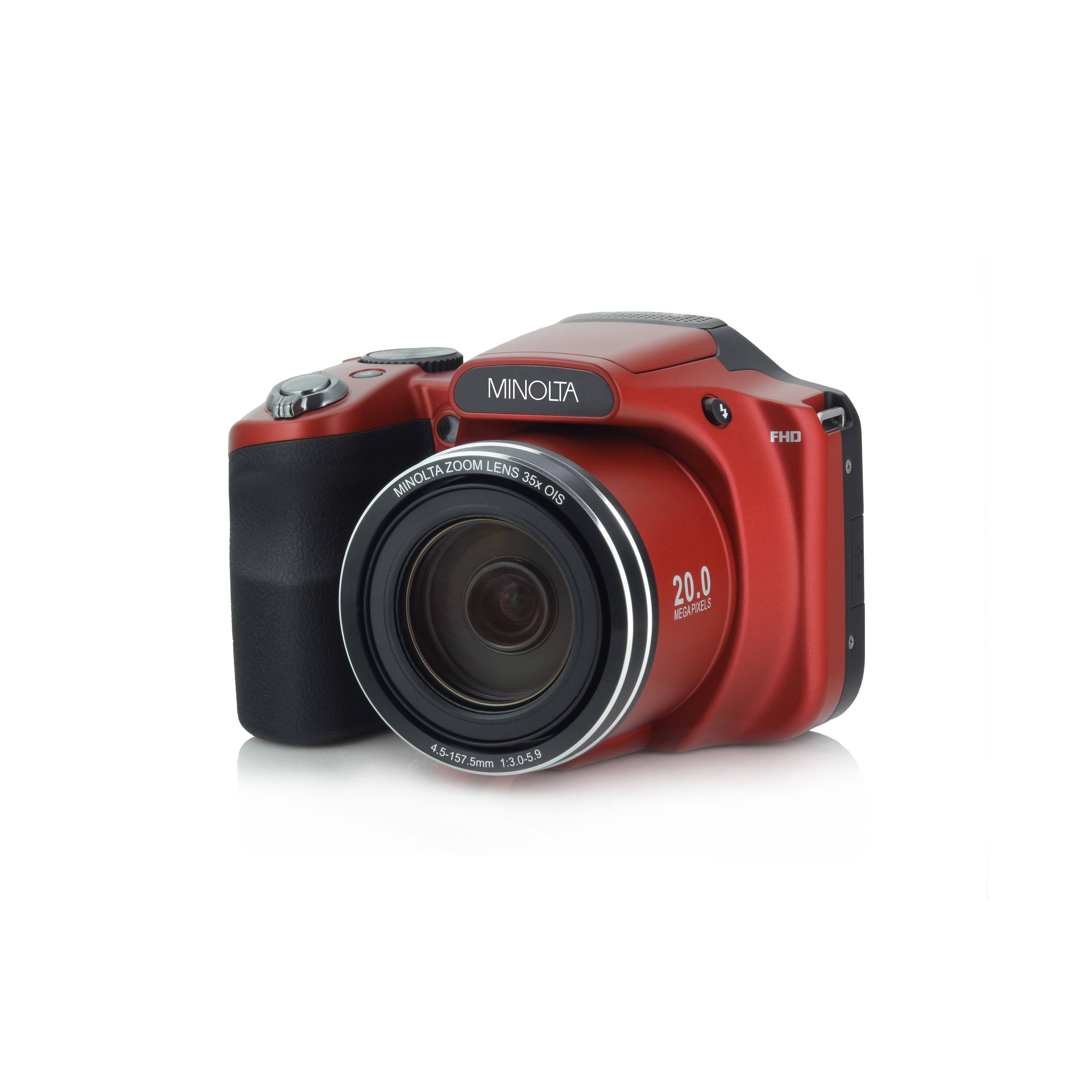 Minolta 20.0-Megapixel 1080p Full HD Wi-Fi Mn35z Bridge Camera with 35x Zoom (Red)