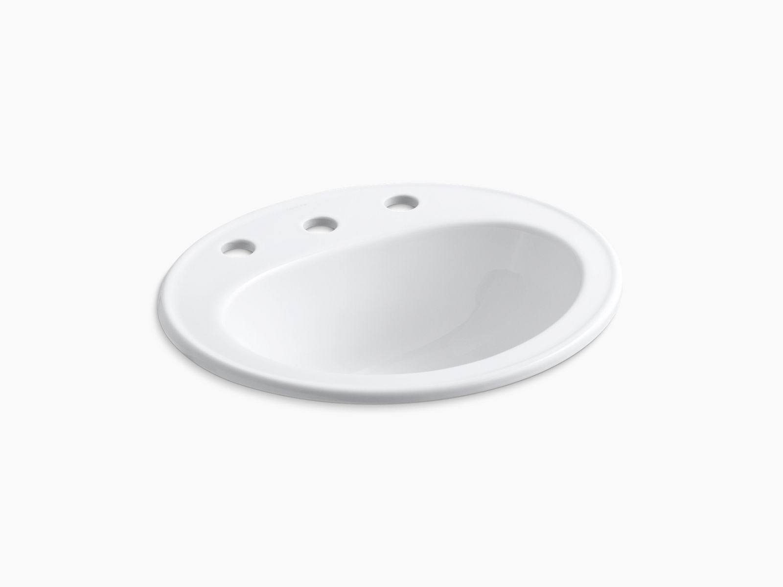 KOHLER K-2196-8-0 Pennington Drop-In Bathroom Sink with 8 In. Widespread Faucet Holes, White