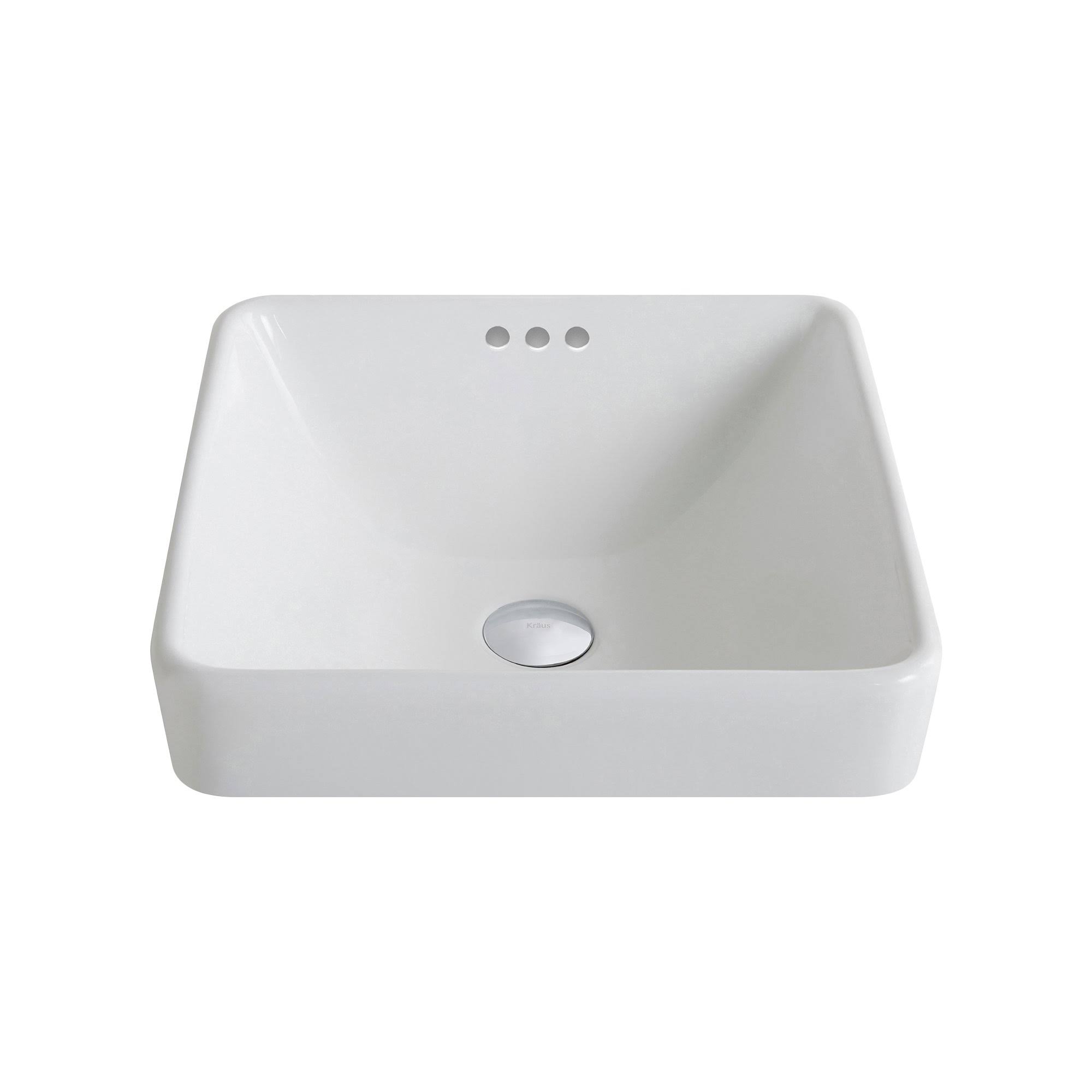 Kraus KCR-281 Elavo White Ceramic Square Semi-Recessed Bathroom Sink with Overflow