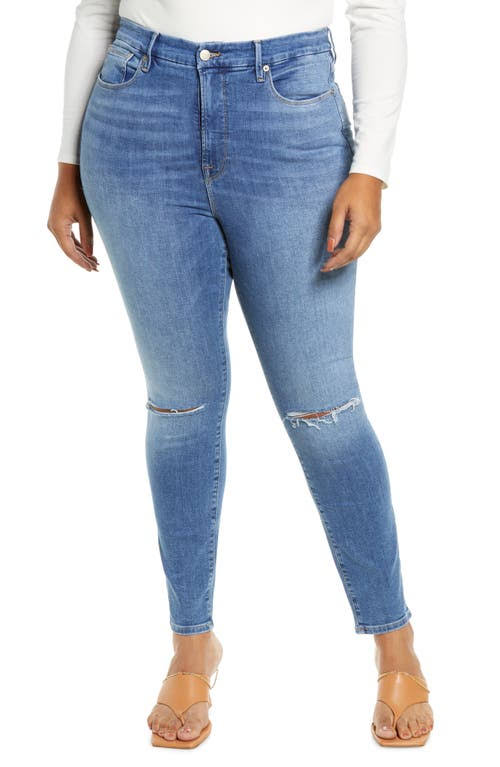 Good American Good Legs Ripped Ankle Skinny Jeans, Size 14 in Blue785 at Nordstrom
