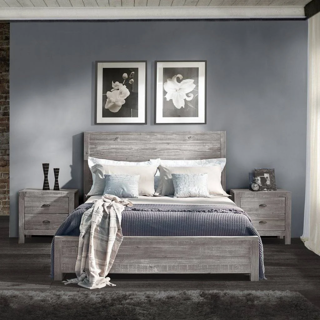 Grain Wood Furniture Montauk Full Size Solid Wood Panel Bed, Gray