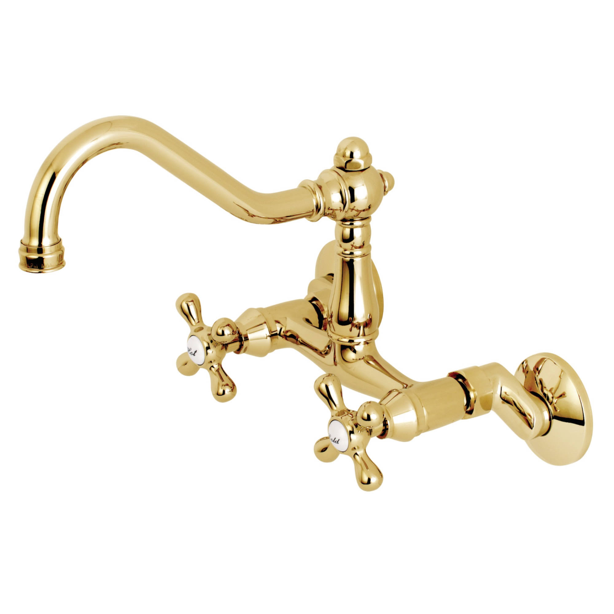 Kingston Brass KS3222AX Vintage 6x22 Adjustable Center Wall Mount Kitchen Faucet, Polished Brass