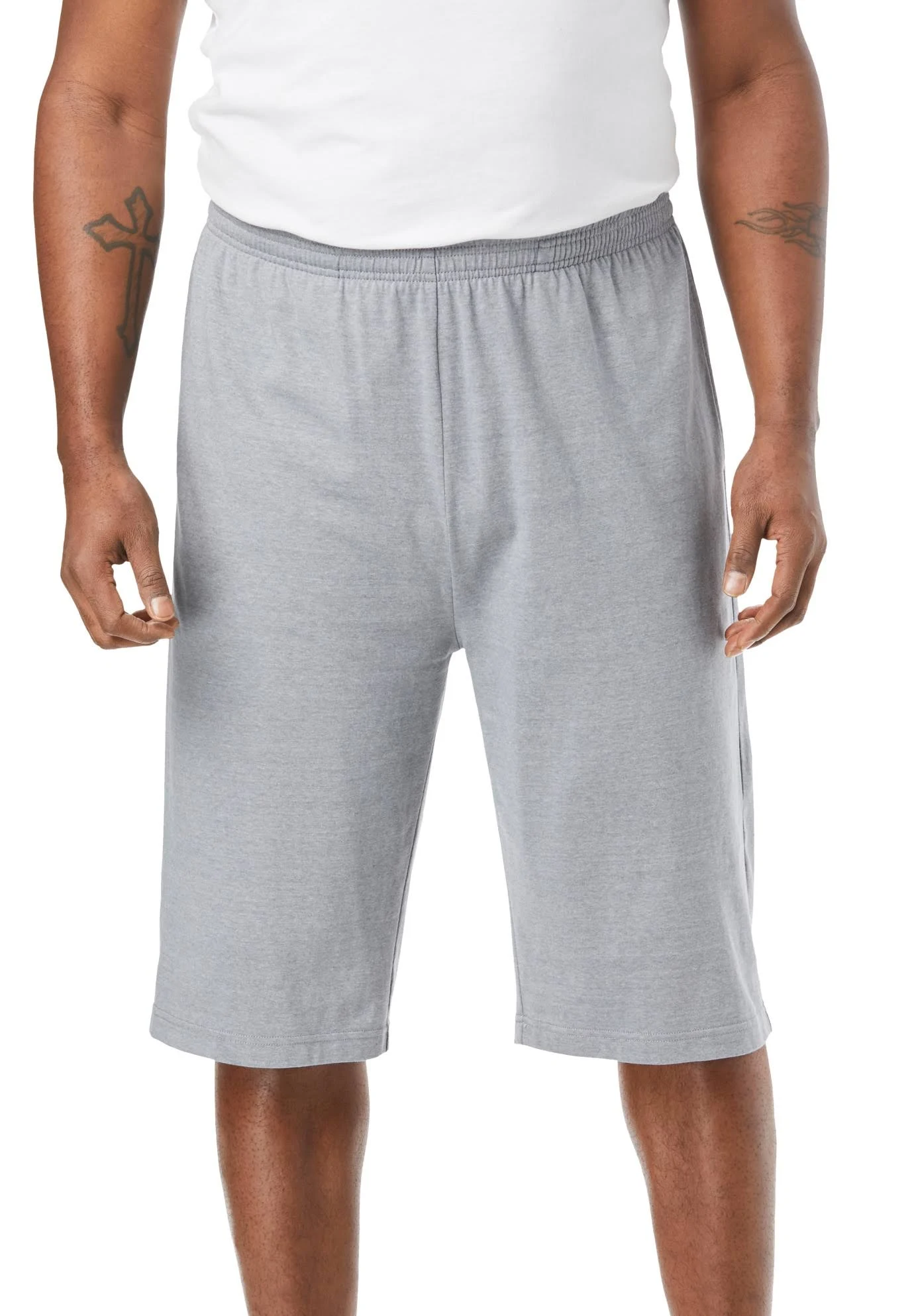 Men&s Big u0026 Tall Lightweight Extra Long Shorts by KingSize in Heather Gunmetal (Size 4XL)
