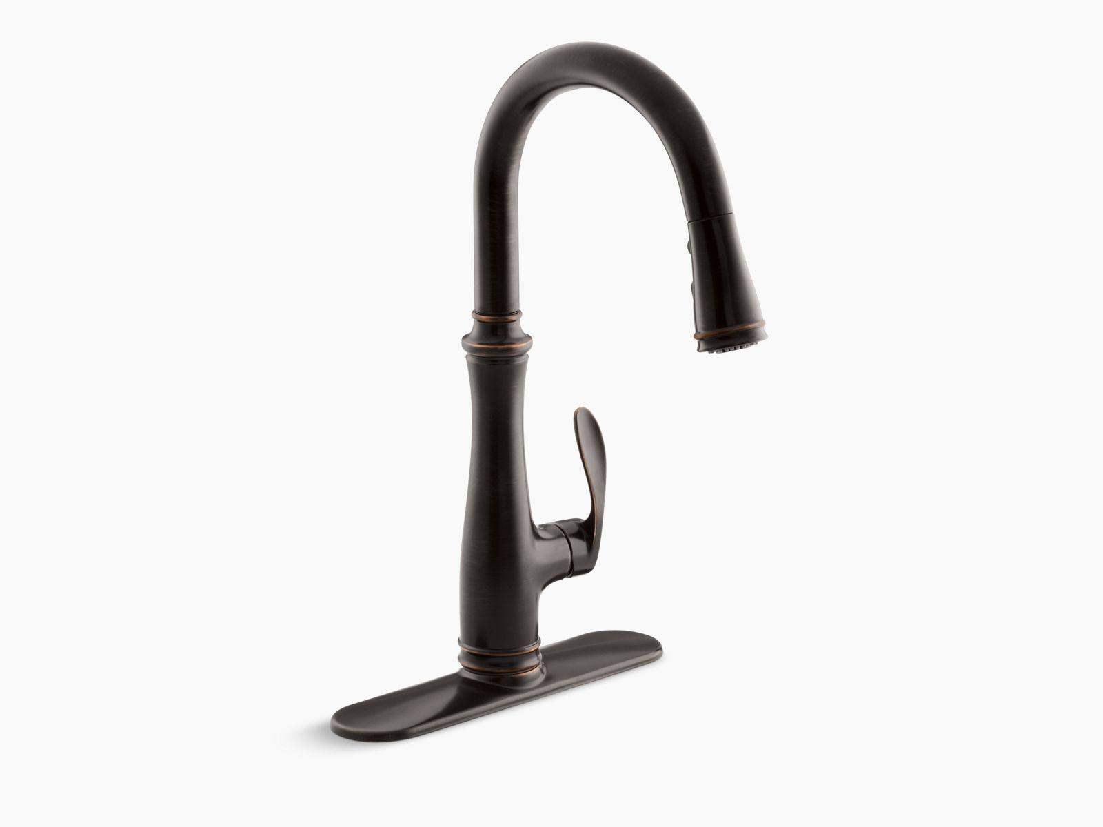 KOHLER K-560-2BZ Bellera Single-Hole or Three-Hole Kitchen Sink Faucet with Pull-Down 16-3/4x22 Spout and Right-Hand Lever Handl
