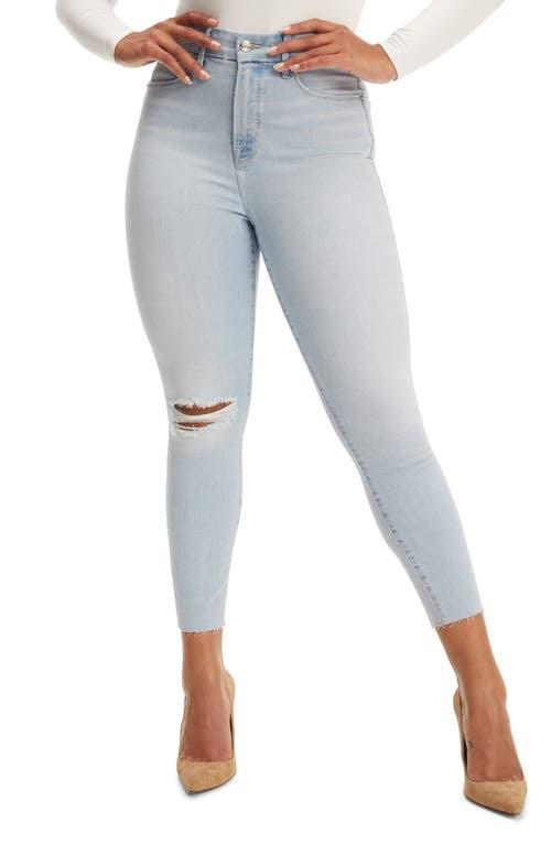 Good American Good Waist Crop Raw Edge Skinny Jeans, Size 24 in Blue at Nordstrom