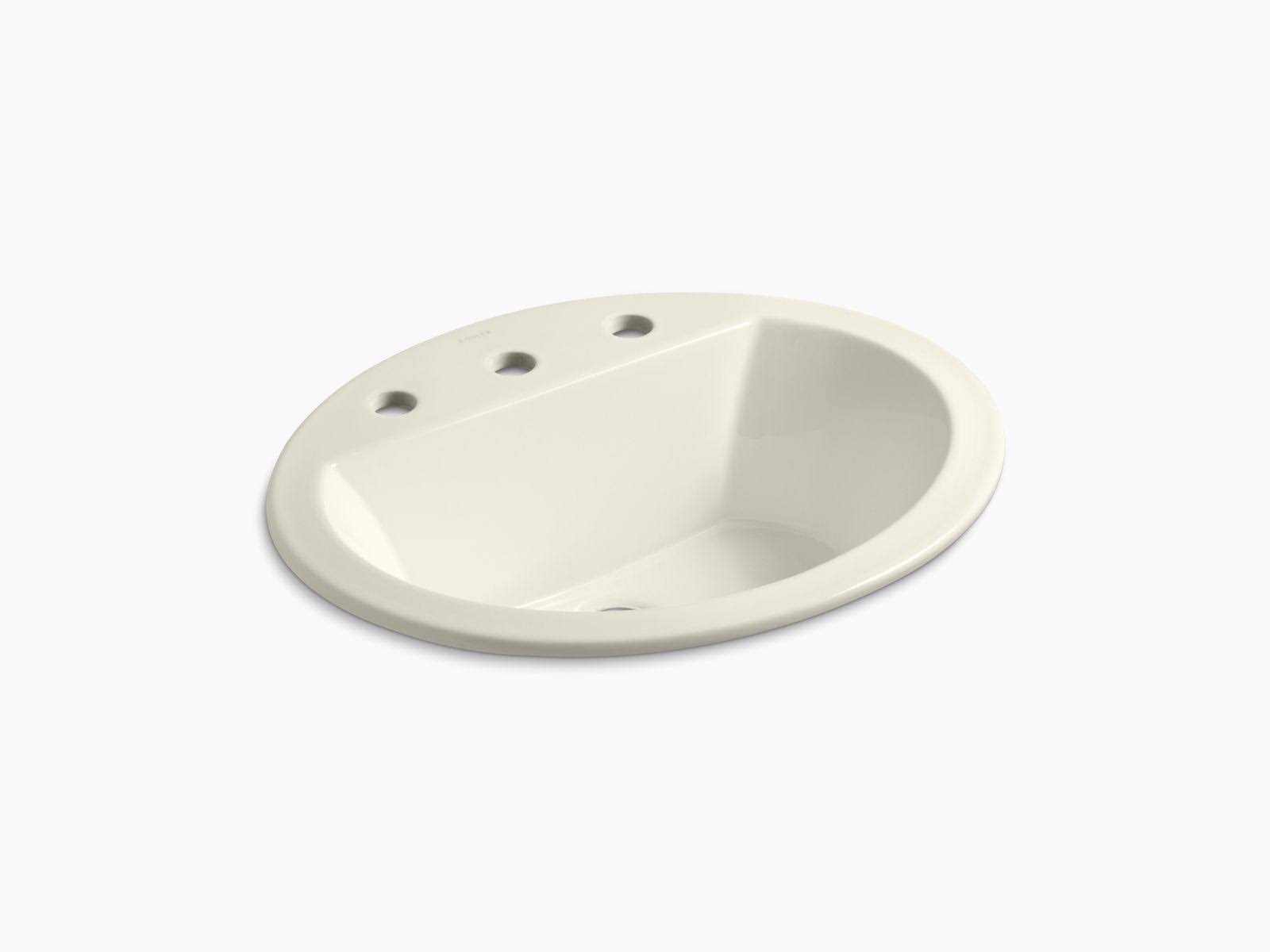 Kohler 2699-8-96 Bryant Oval Drop-in Bathroom Sink with 8x22 Widespread Faucet Holes - Biscuit