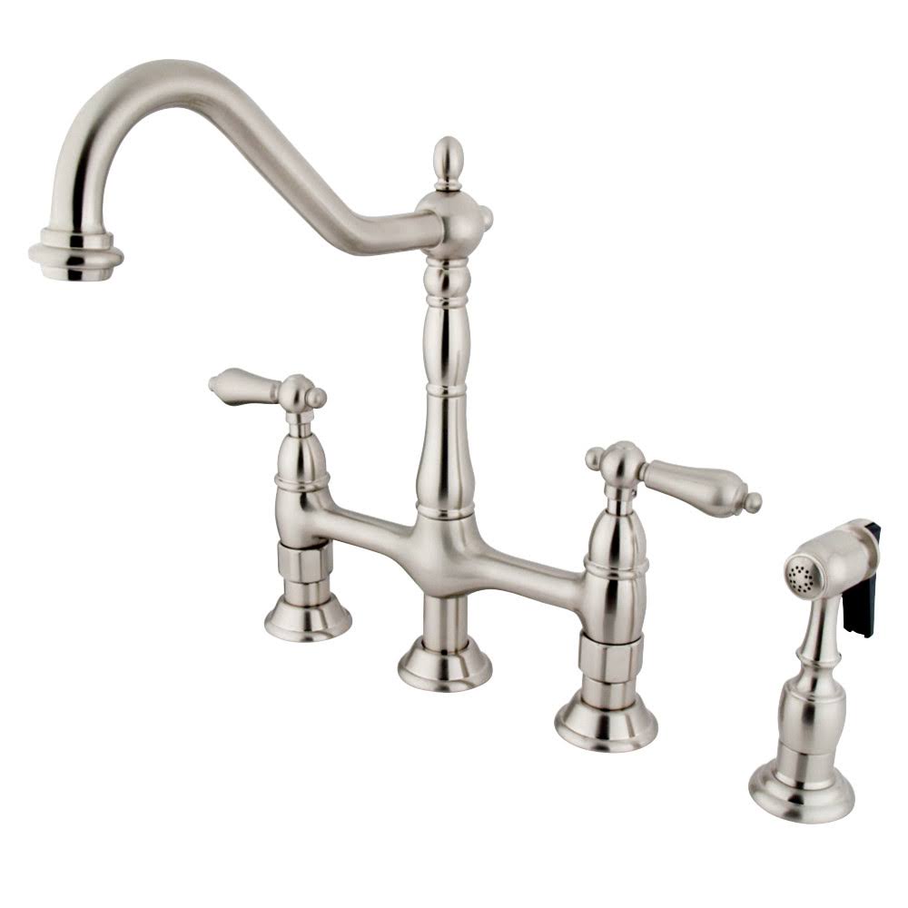 Kingston Brass KS1278ALBS Heritage Kitchen Bridge Faucet with Brass Sprayer, Satin Nickel