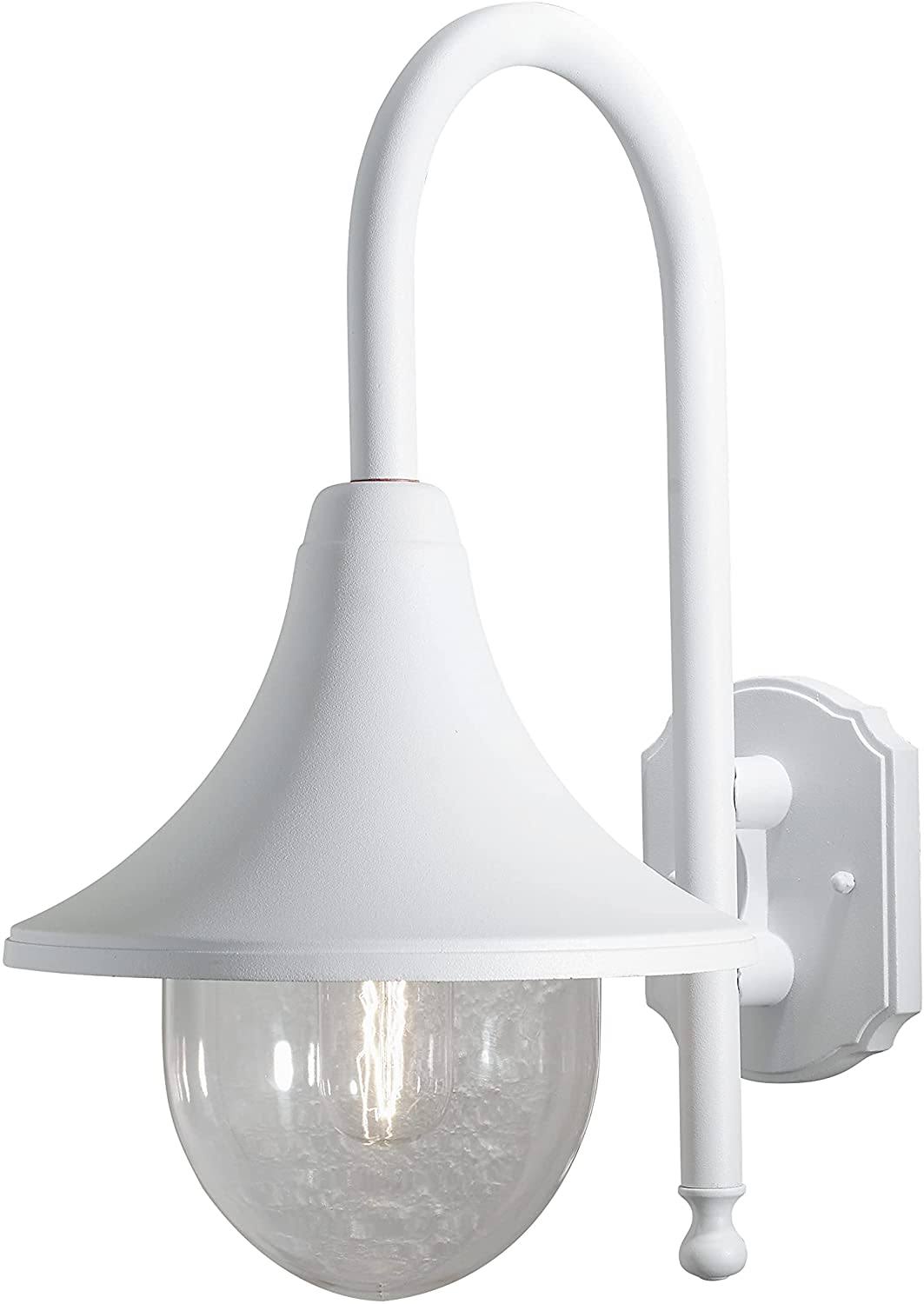 Konstsmide Bari Down Outdoor Wall Light/ 1 x 60 W E27 Max Wall Lamp/ Clear Acrylic Globe/ Aluminium/ IP44/ Outside Light Matt Wh