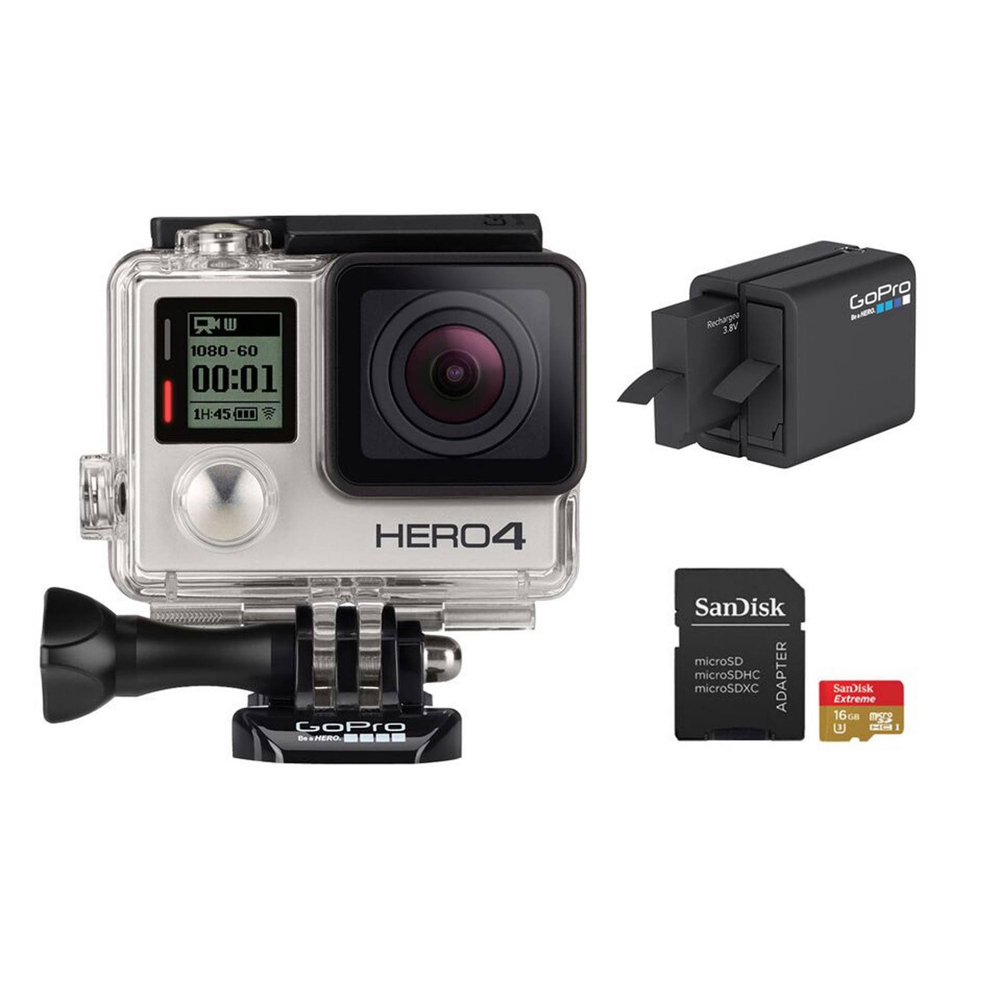 GoPro Hero 4 Silver Edition 12mp Waterproof Sports u0026 Action Camera Bundle with 2 Batteries