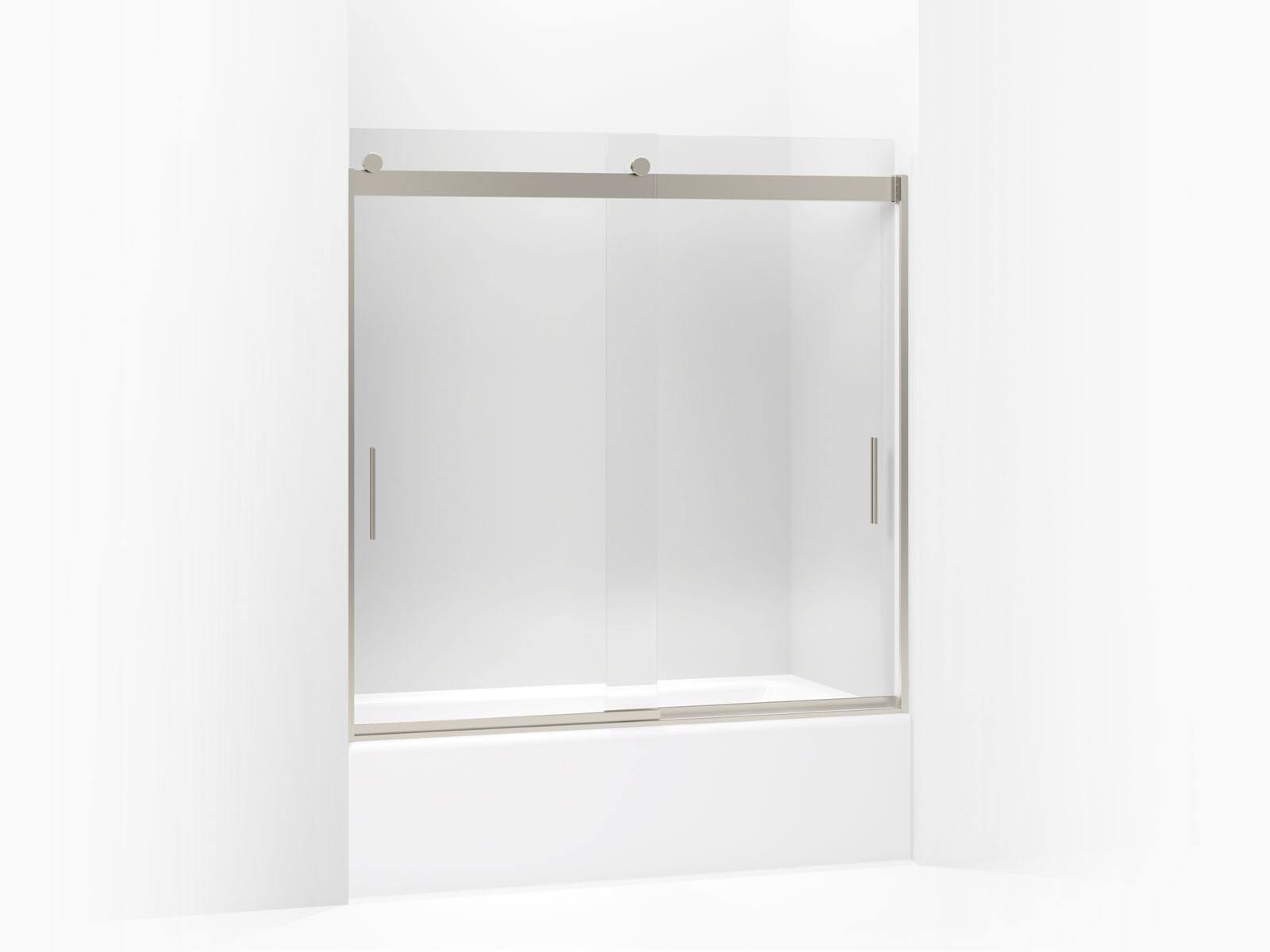 KOHLER K-706002-L-MX Levity Frameless Sliding Bath Door with Crystal Clear Glass, Matte Nickel