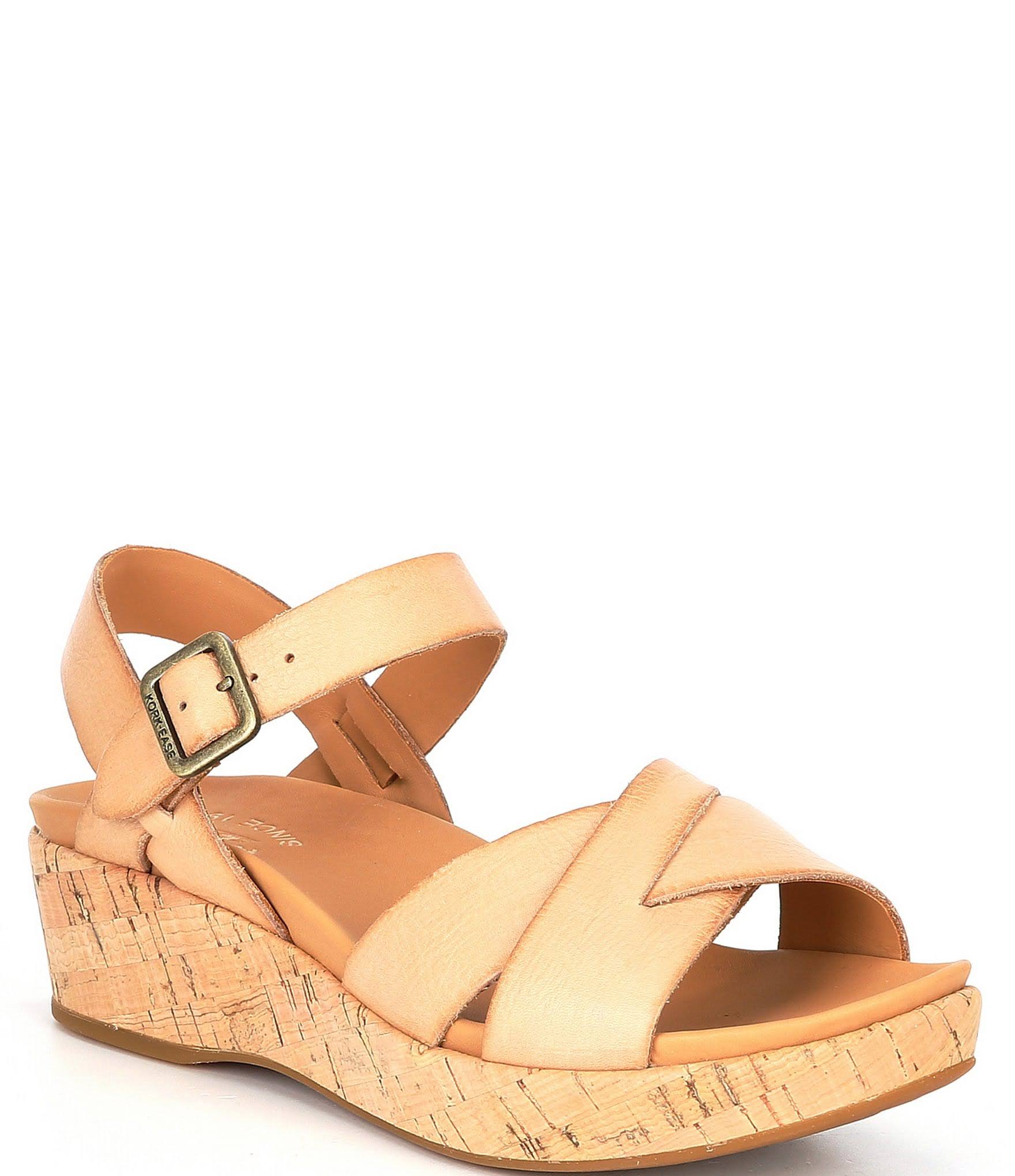Kork-Ease Myrna Ankle Strap Banded Leather Cork Wedge Sandals - 11M