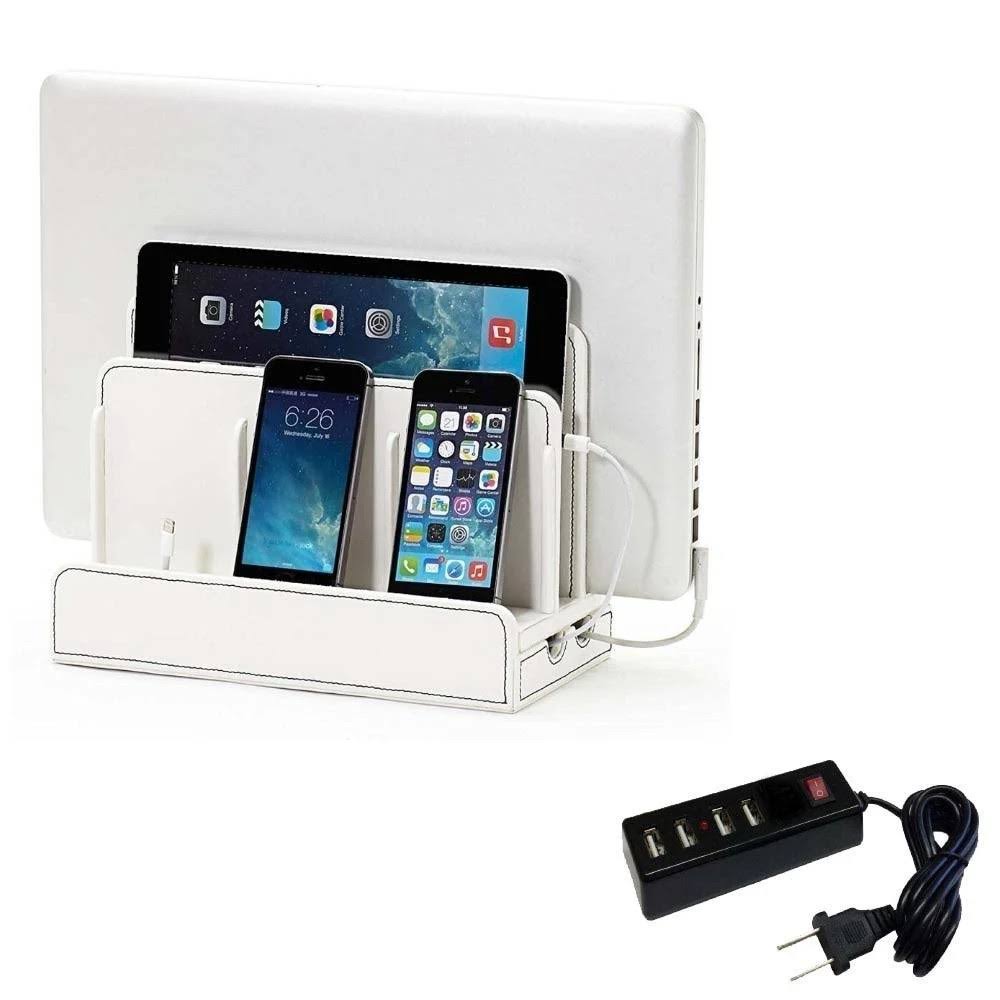 The Original Multi Charging Station , White Leatherette / with 4 Port USB Power +$10.00