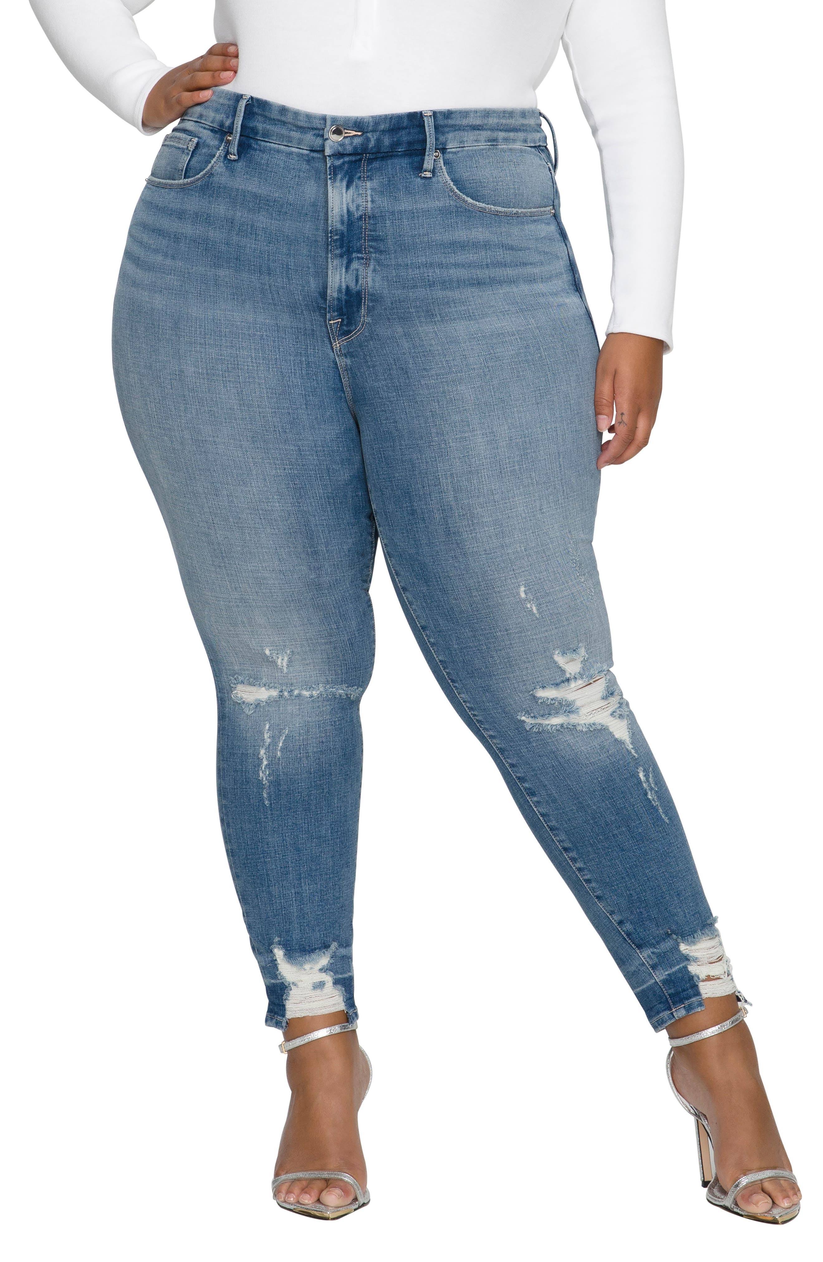 Plus Size Women&s Good American Good Waist Chew Hem Crop Skinny Jeans