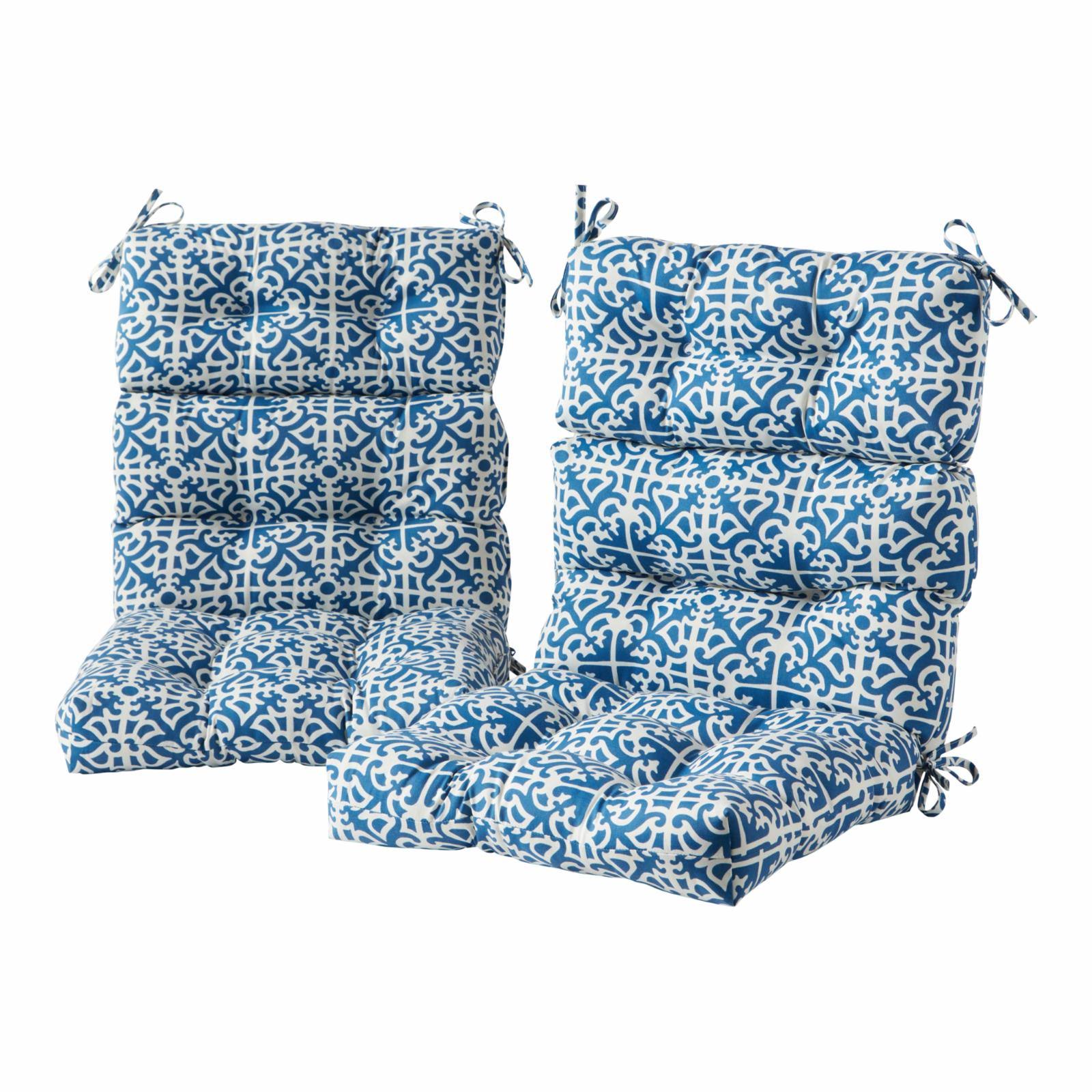 Greendale Home Fashions Indigo Lattice 44 x 22 in. Outdoor High Back Chair Cushion (2-Pack)