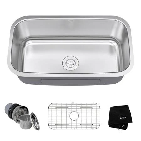 Kraus KBU14 31-1/2 inch Undermount Single Bowl 16-Gauge Stainless Steel Kitchen Sink, Size: 31.5, Silver