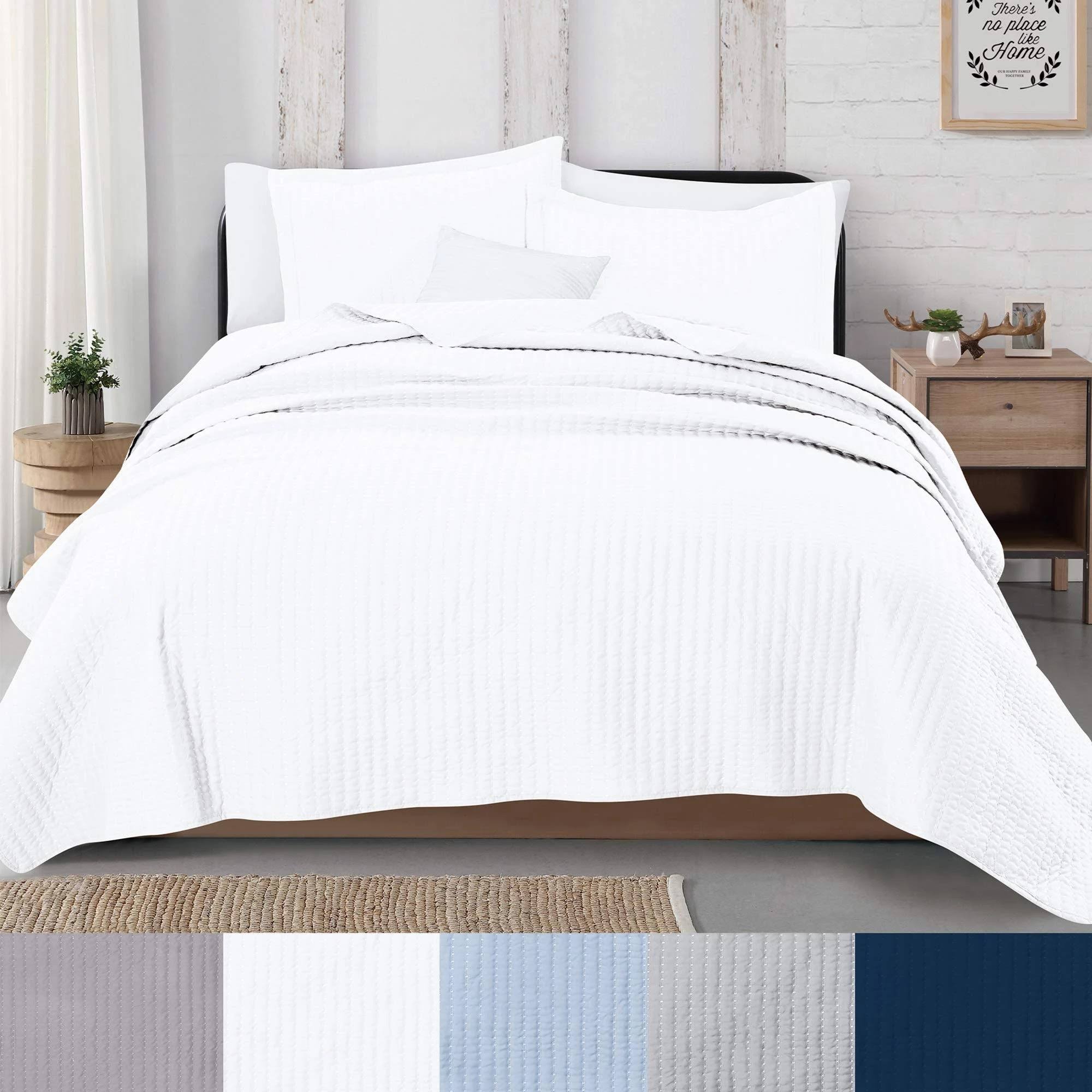 Great Bay Home Alicia Collection 3-Piece Channel Stitch Quilt Set (King - White)